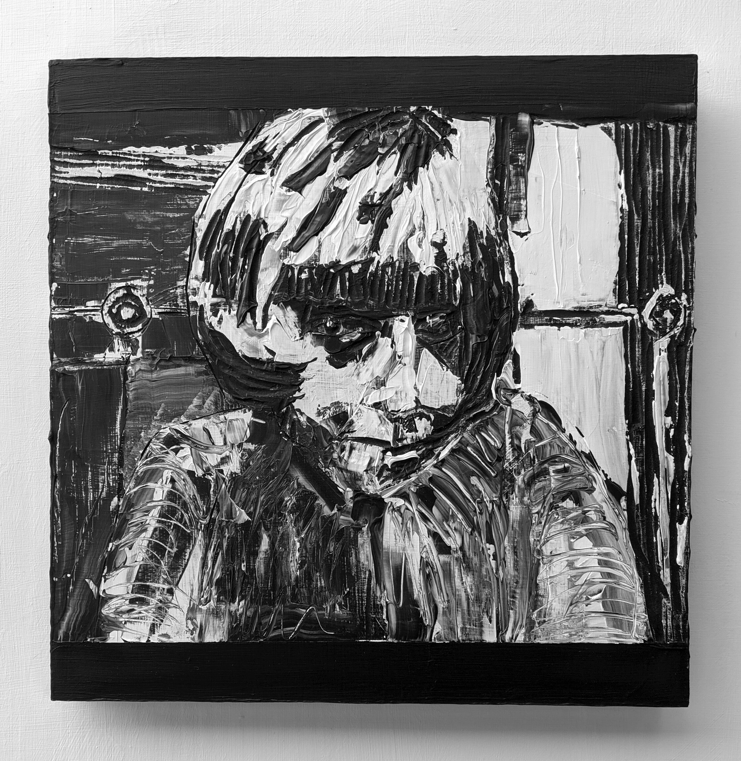 (10) Wednesday Acrylic and Carving on Panel 18" x 18"