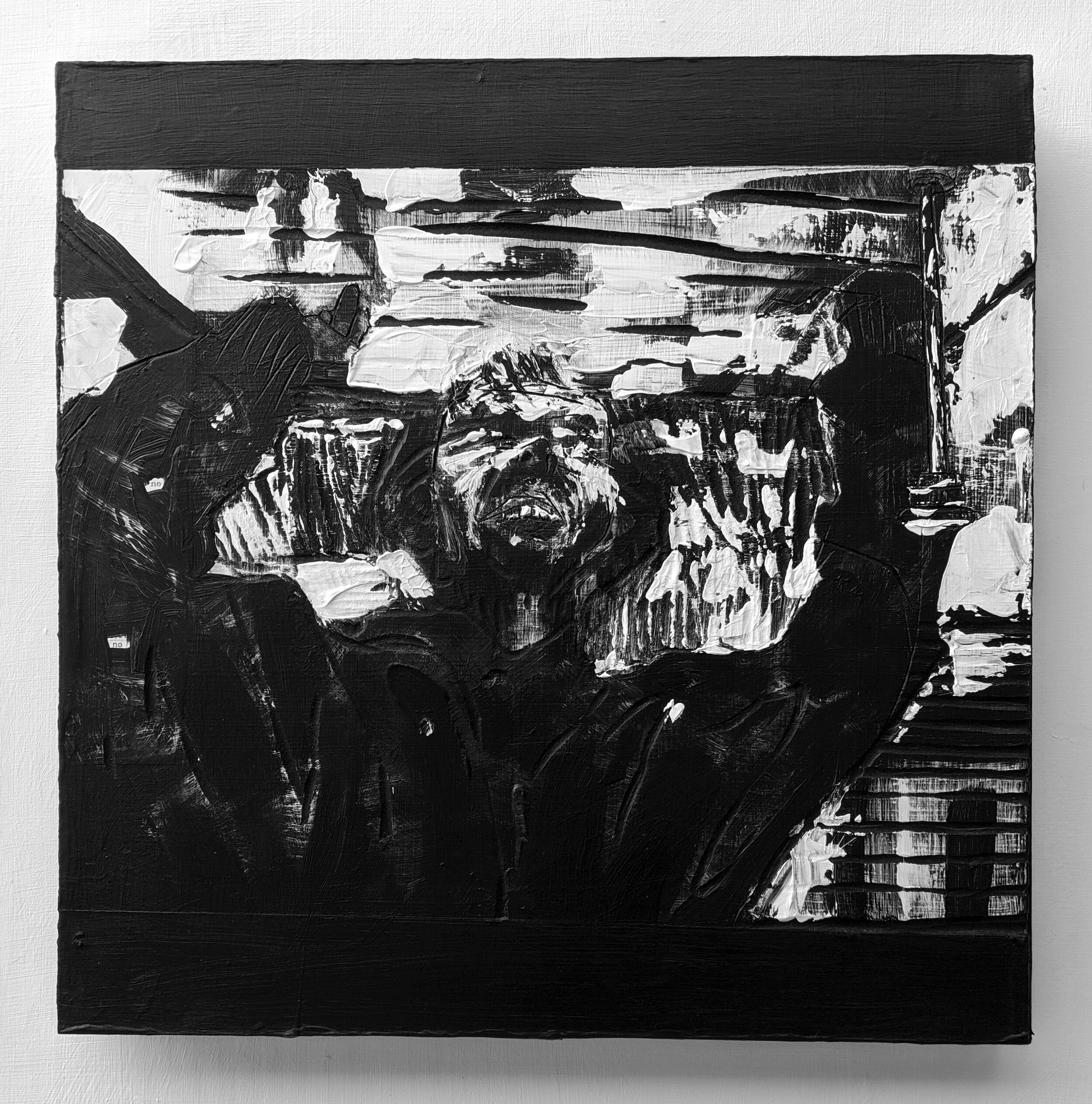 (15) 8 am Acrylic and Carving on Panel 18" x 18"