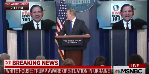 Lars Larson via Skype at a White House press briefing, February 2 2017. (Screenshot via Twitter )
