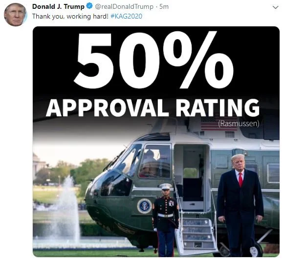 If you are the president for only 60 Million voters, a 50% approval rating ( which he doesn’t have ) is a perfect score. Screenshot captured 09/16/2019.