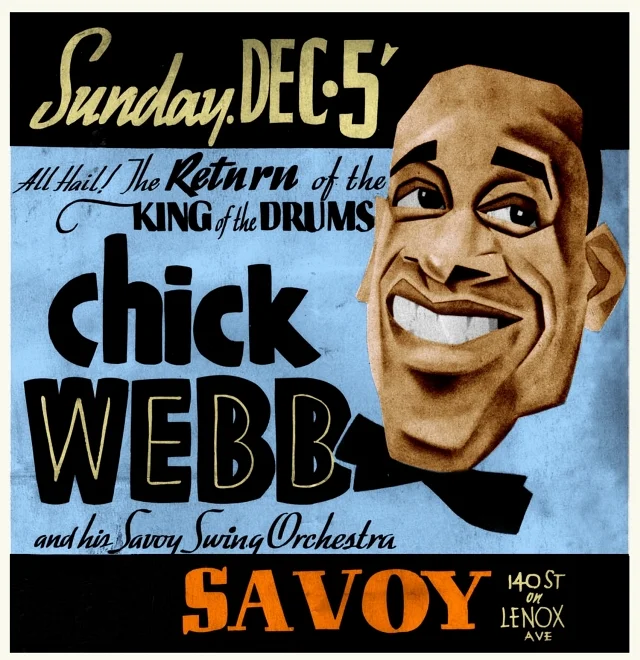 Chick Webb 大樂團在 Savoy 舞廳表演的海報( via Lindy Belarus Magazine )