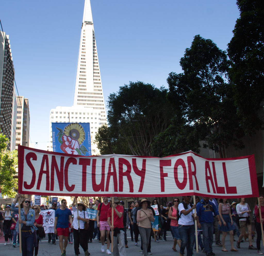 International Worker’s Day, early morning blockade outside ICE headquarters in San Francisco 2017. Photo: Peg Hunter 