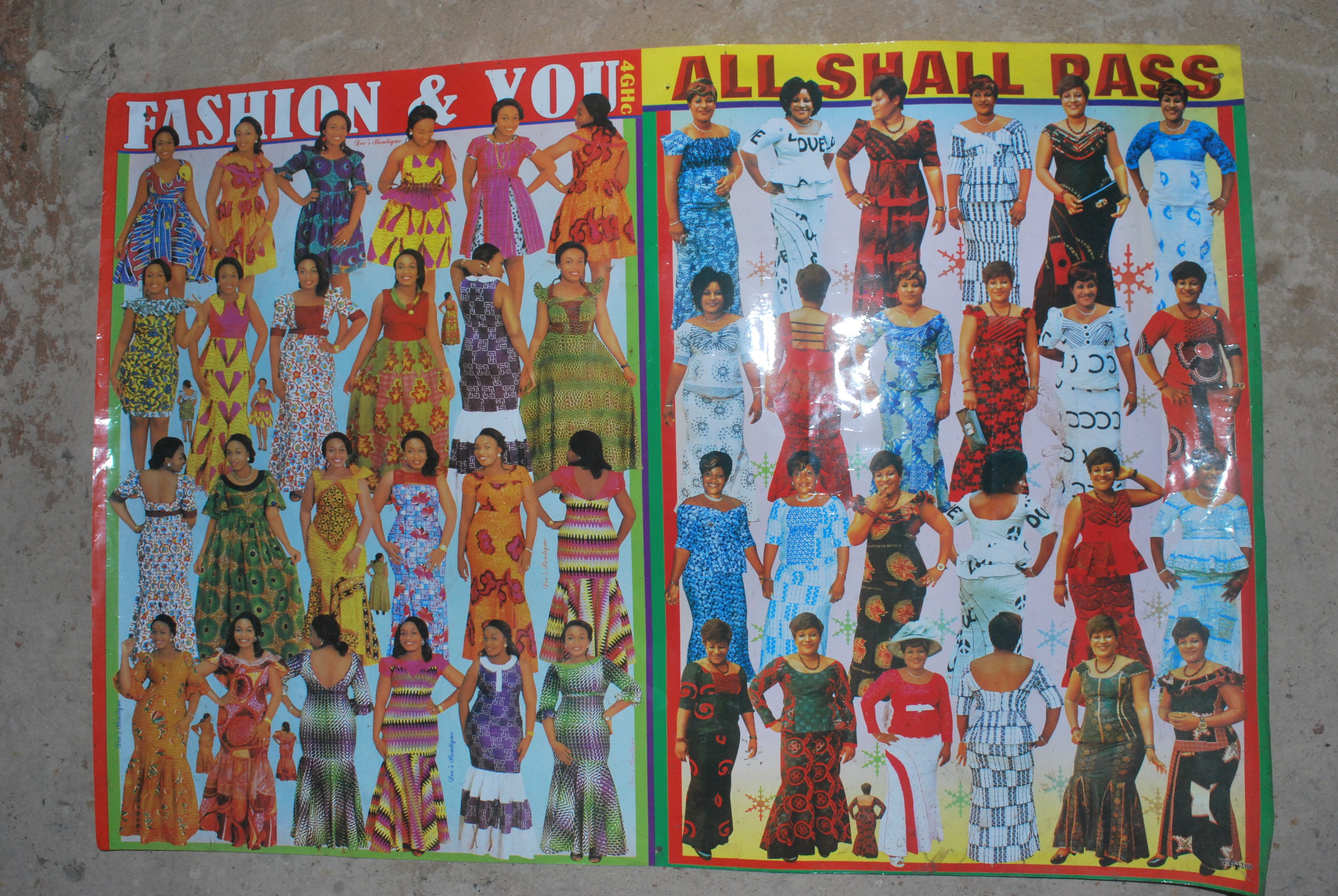 Rhona says she's able to sew most of these designs on a poster that hangs on one of the walls at her workplace.
