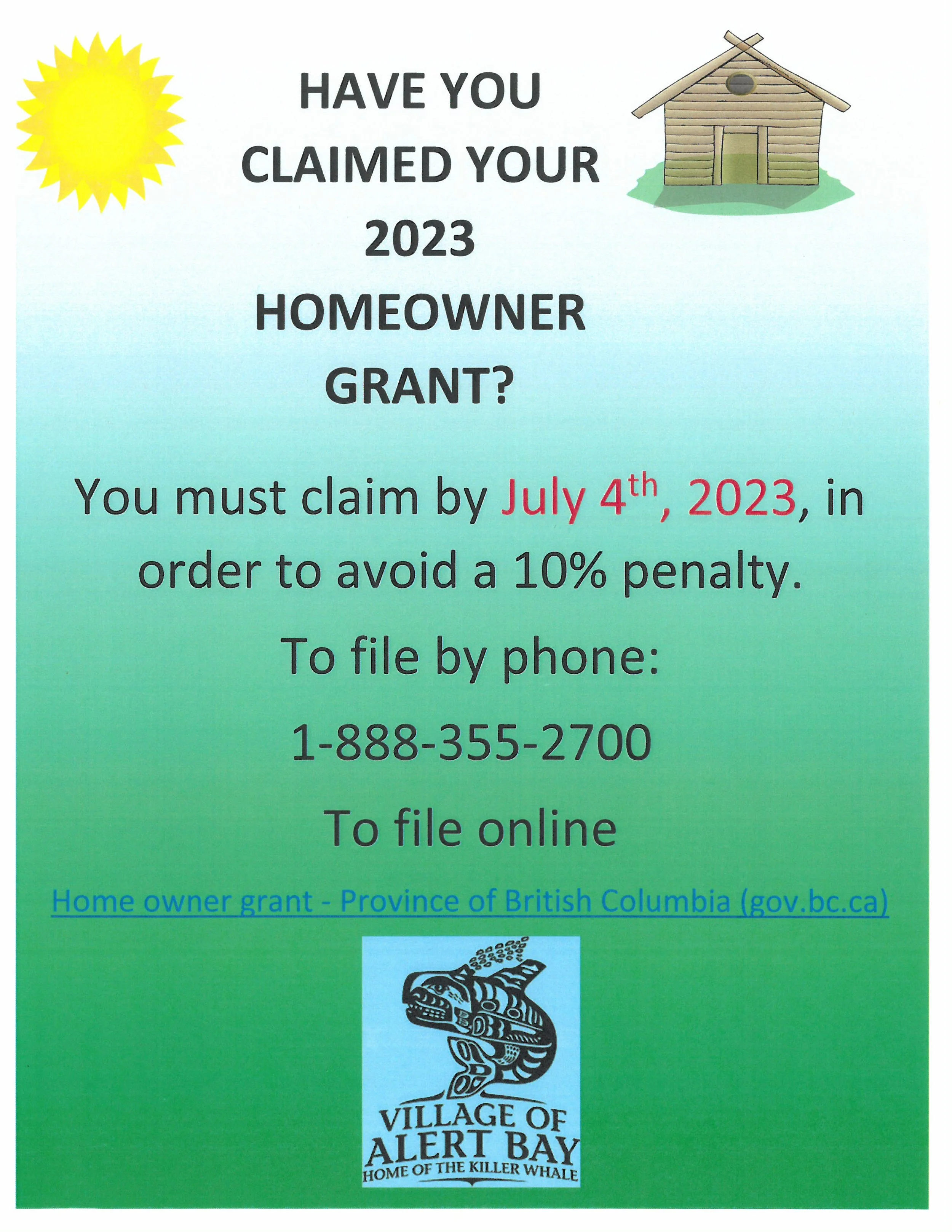 2023 Homeowner Grant Reminder — Village of Alert Bay