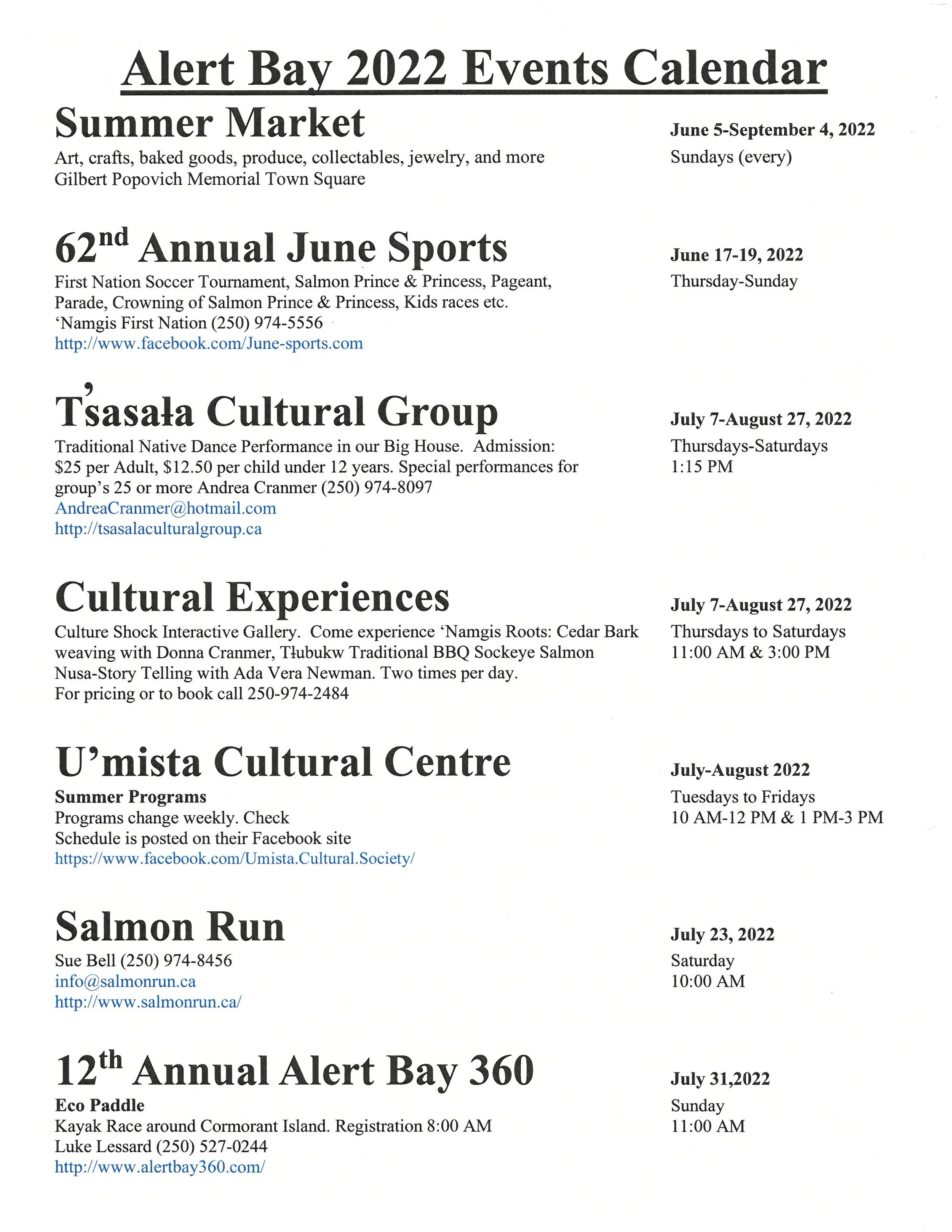 Events 2022 — Village of Alert Bay