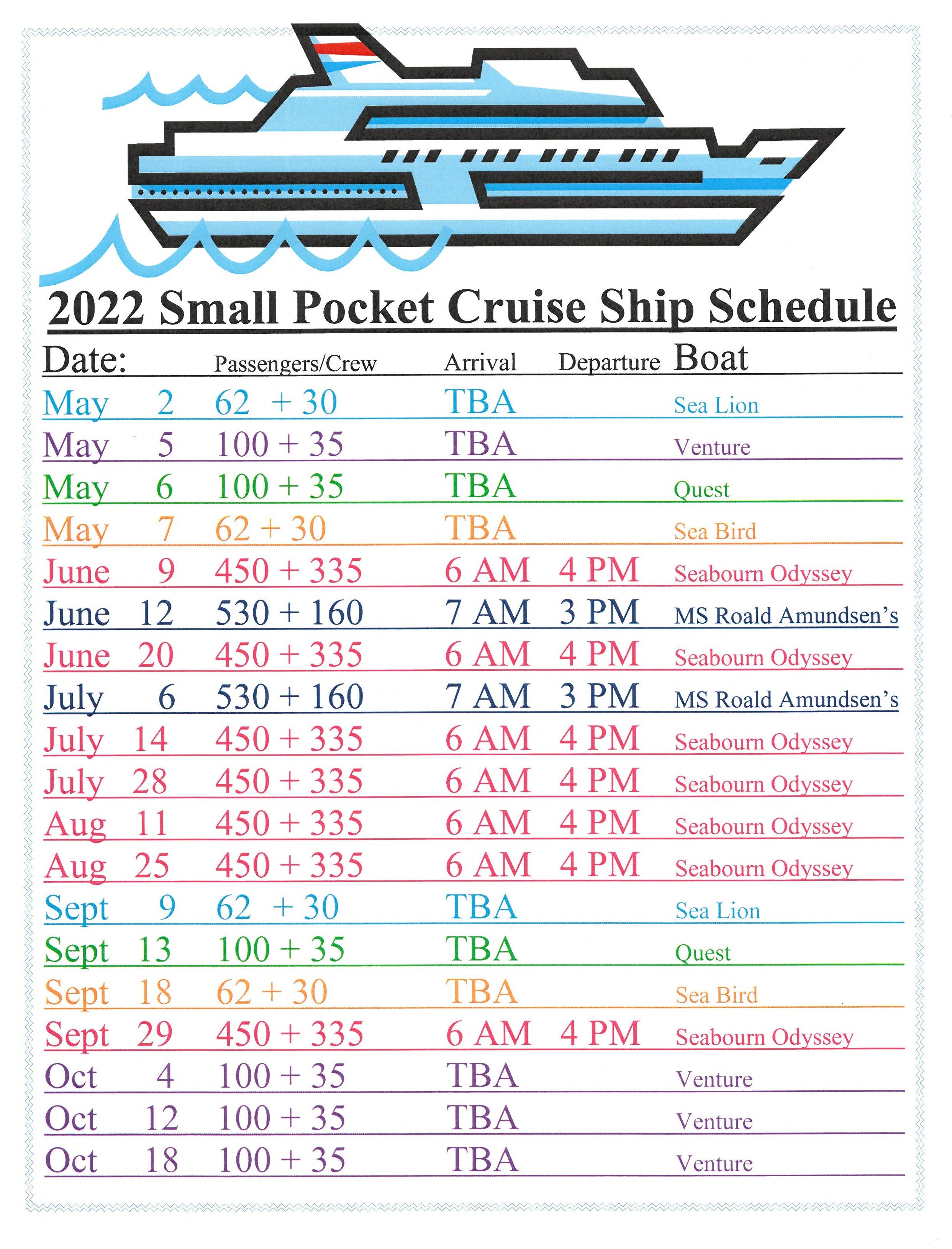 2022 Small Pocket Cruise Ship Schedule — Village of Alert Bay