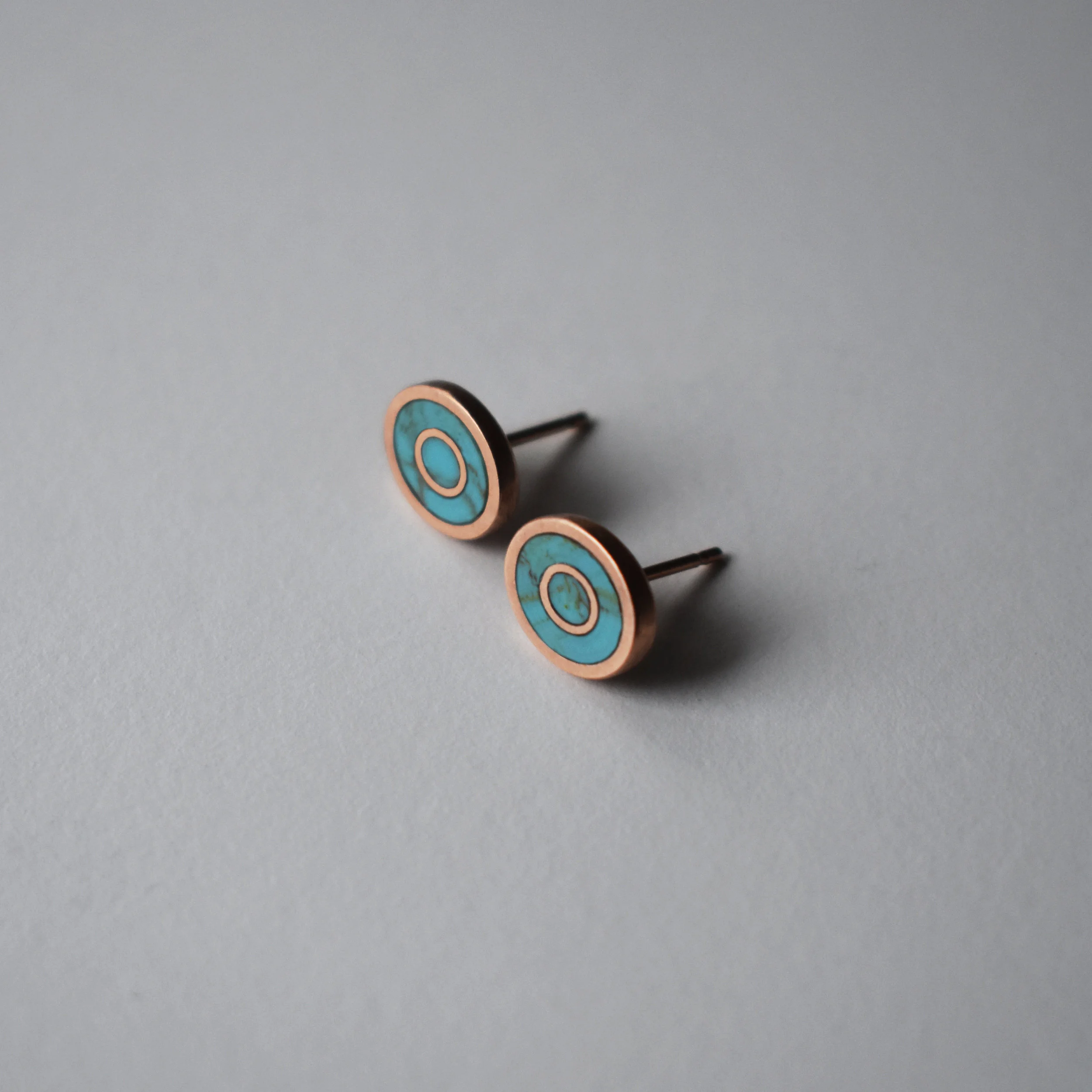 14k Rose Gold and Turquoise Oval Stud Earring