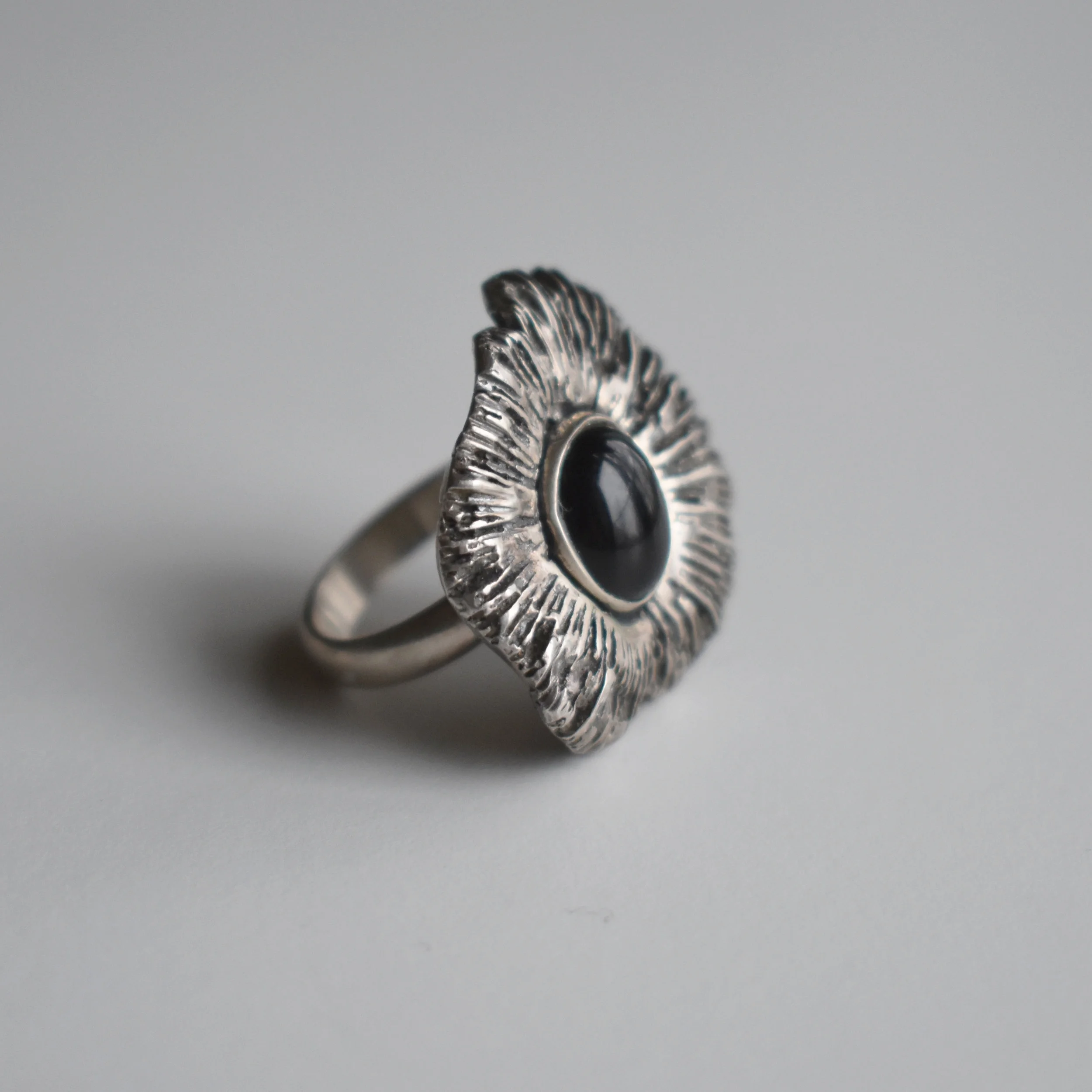 Silver Coral Ring with Onyx Stone
