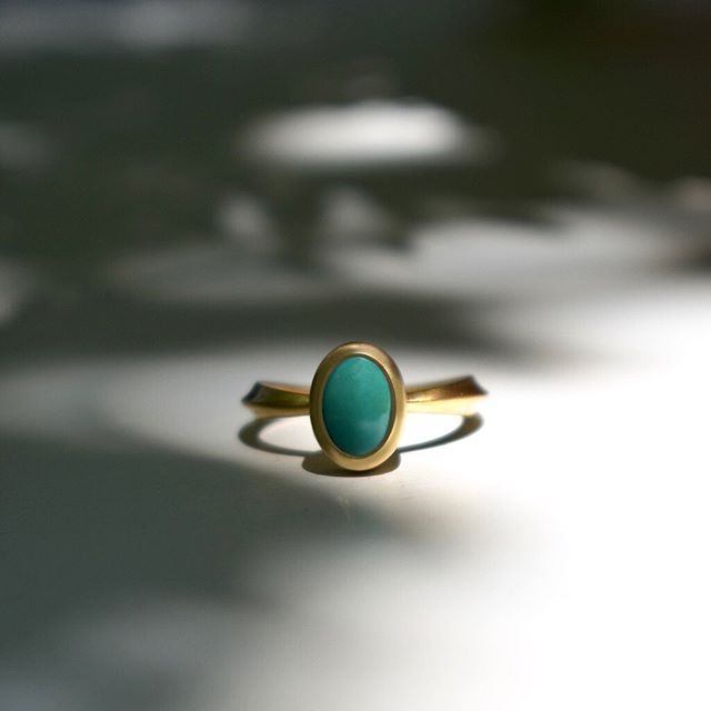 Turquoise and 14k matte yellow gold for T + R