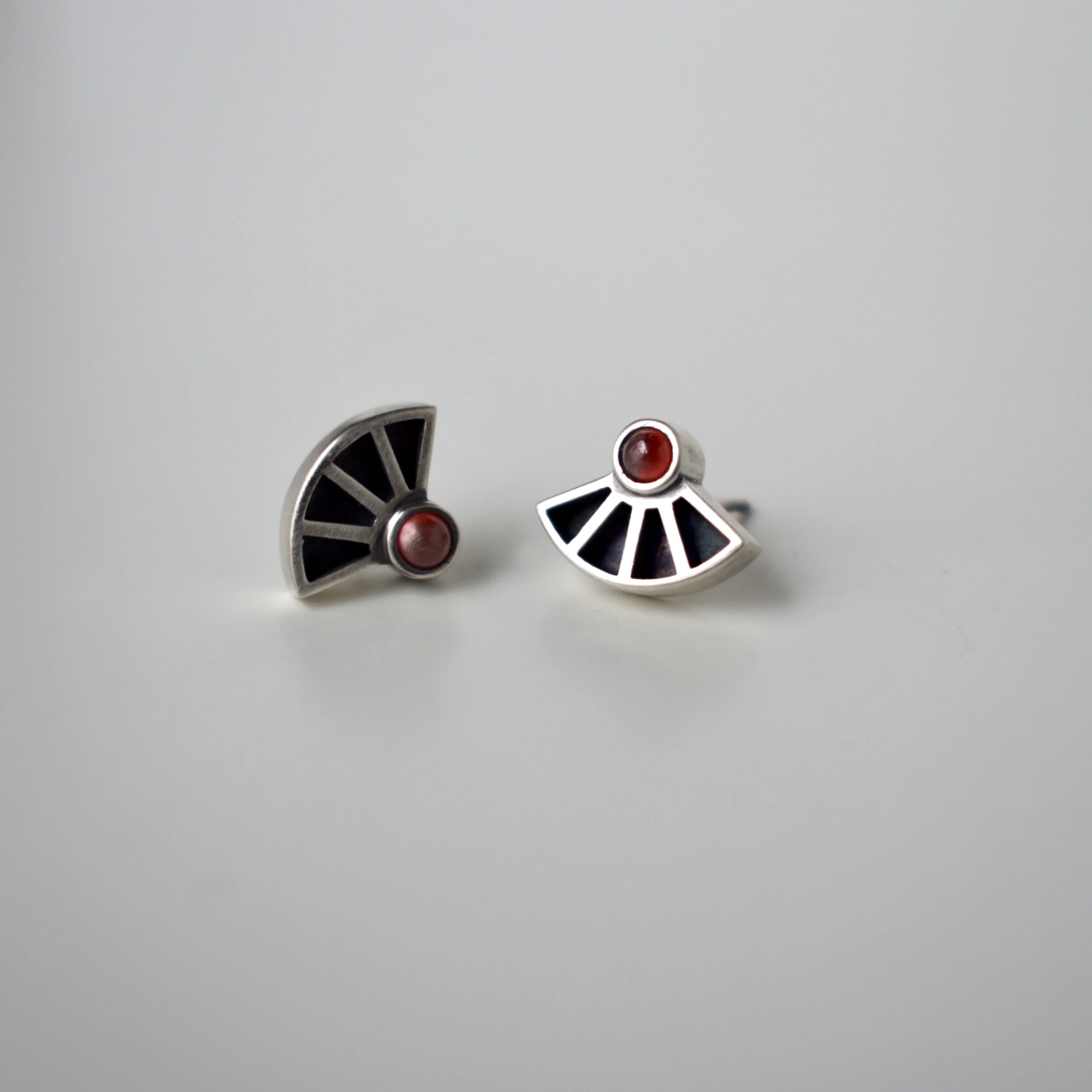 Silver Fan Earrings with Carnelian