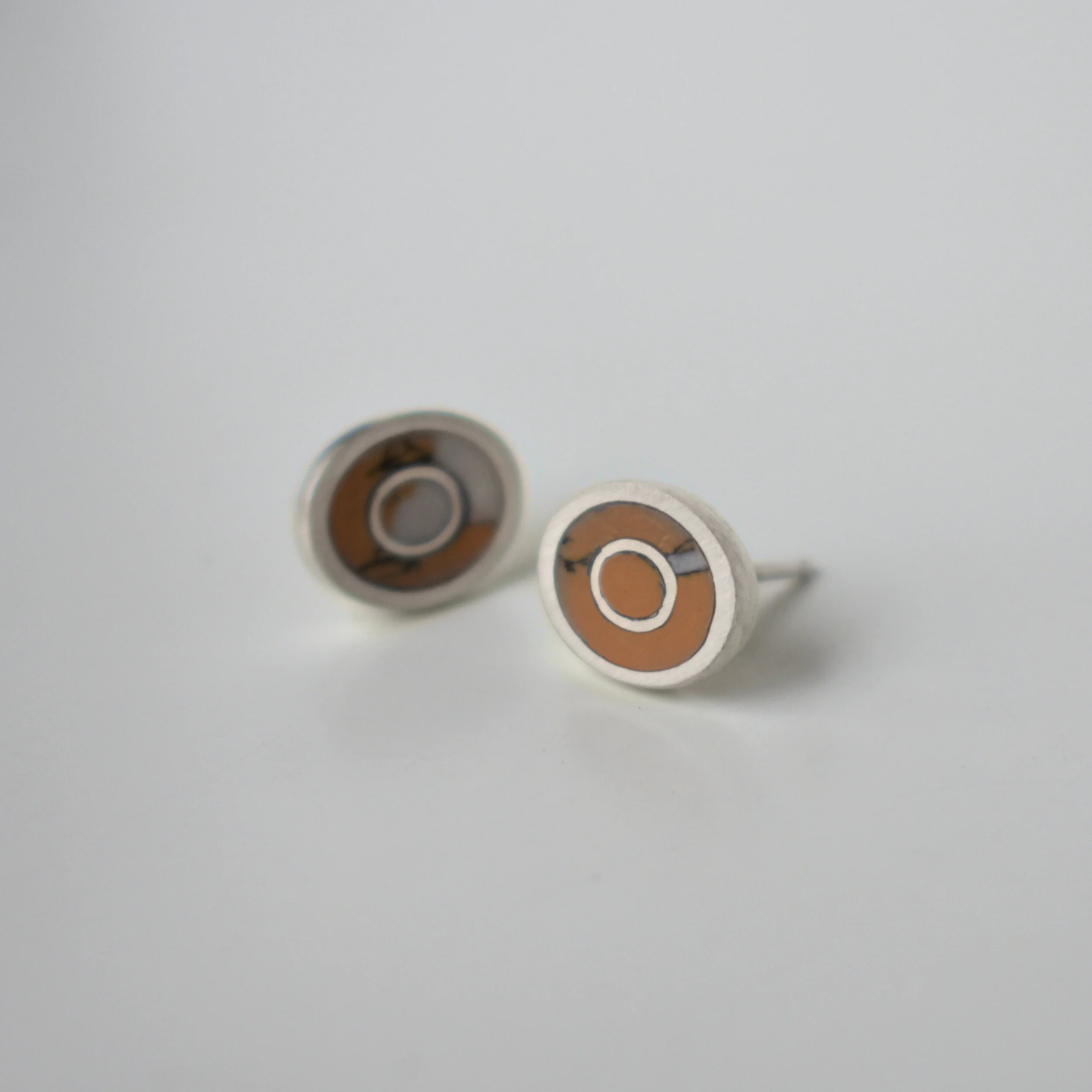 Silver Oval Stud Earring with Leopard Jasper Inlay