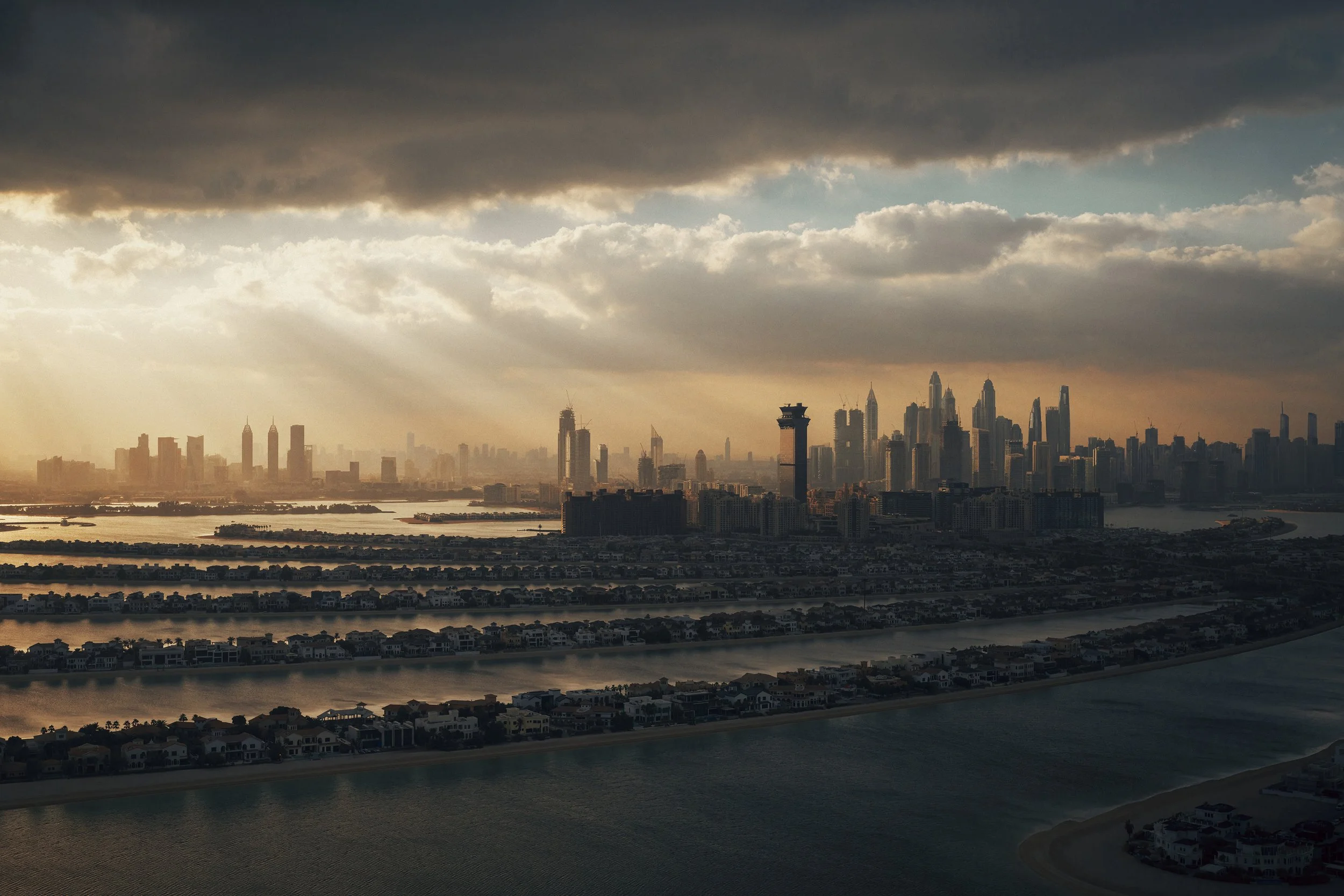 Dubai skyline, the Marine, seen from the Palm Jumeirah