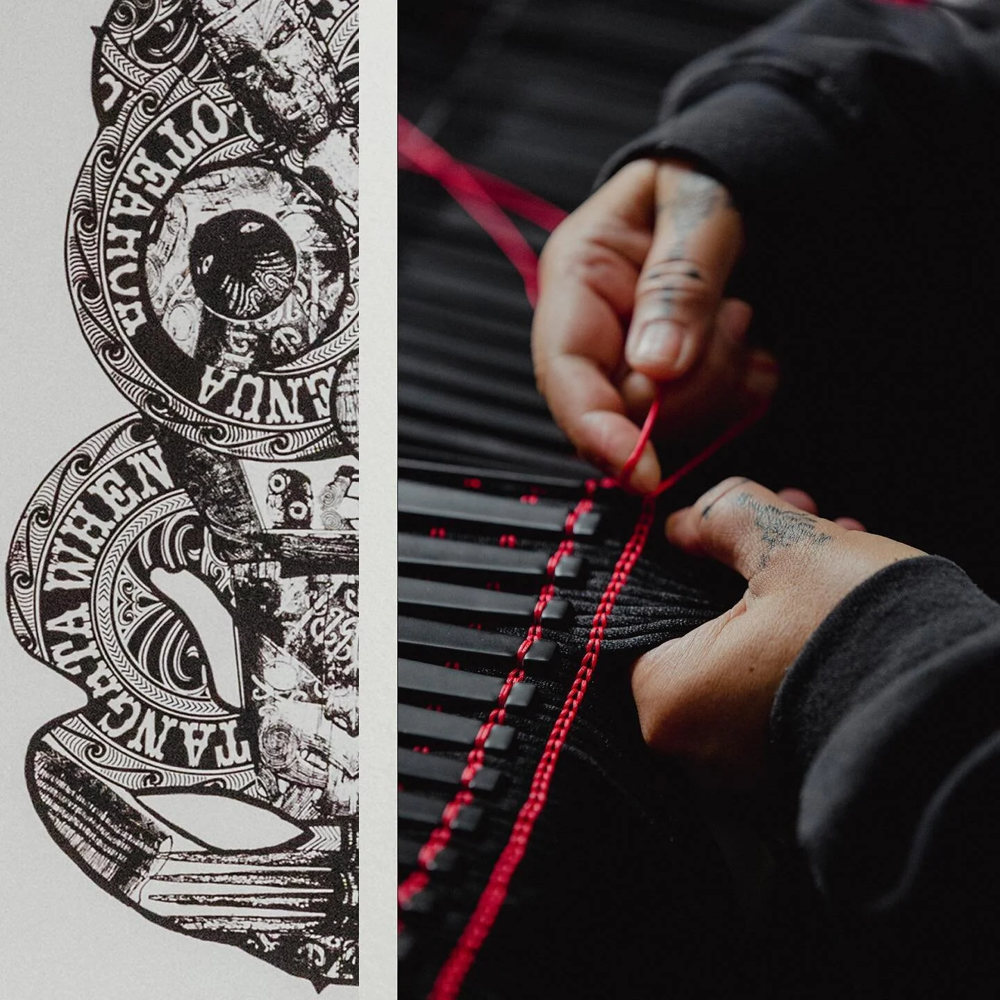 Hands are so hypnotising when they are creating… image of @tawhiao7 weaving in her studio on the right, and a detail of one of @paorasprints incredible works on the left. 
Photographed for @ourplacemagazine