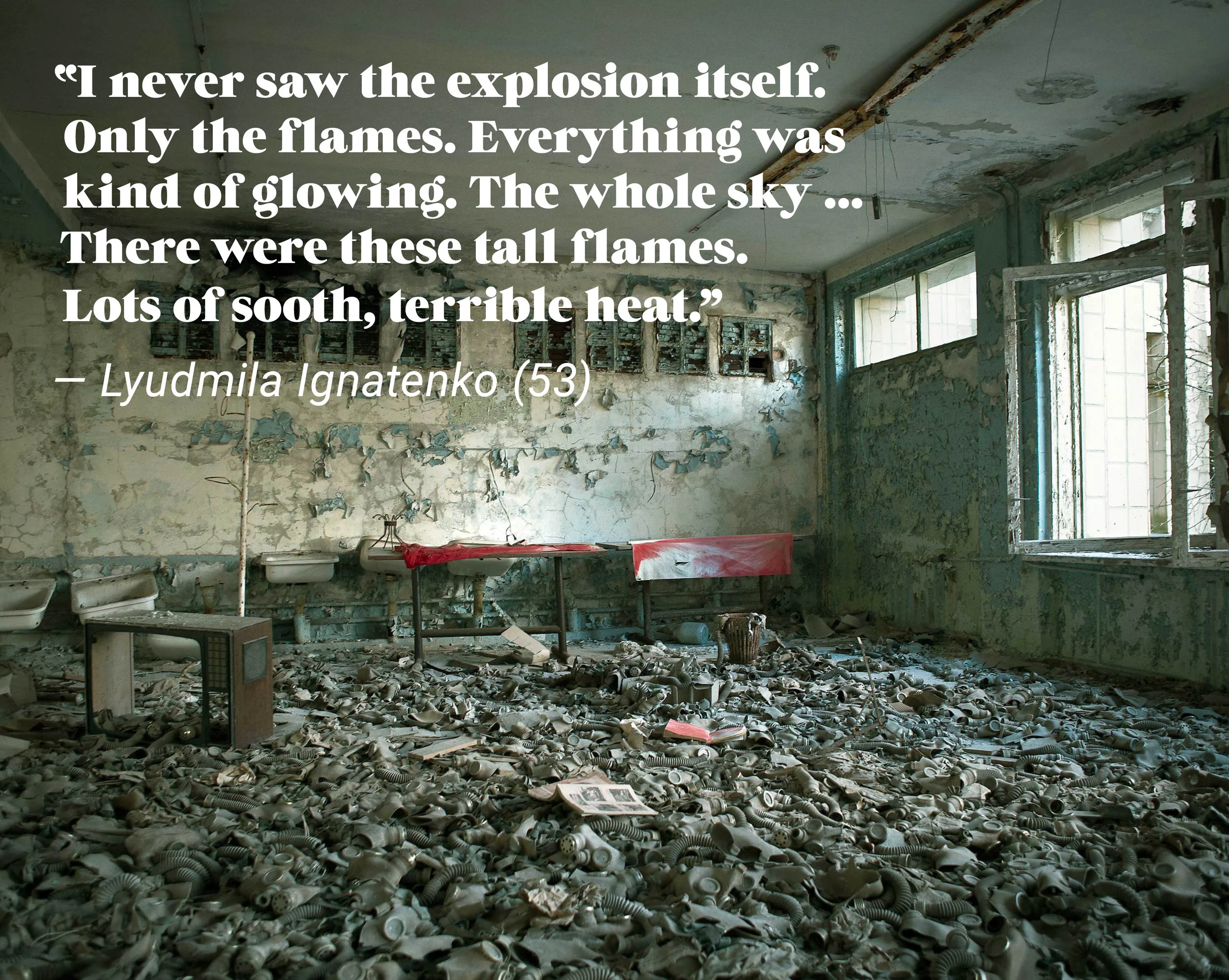 ⎯ Gasmasks at School nr. 3 in Pripyat in the Chernobyl Exclusion Zone.