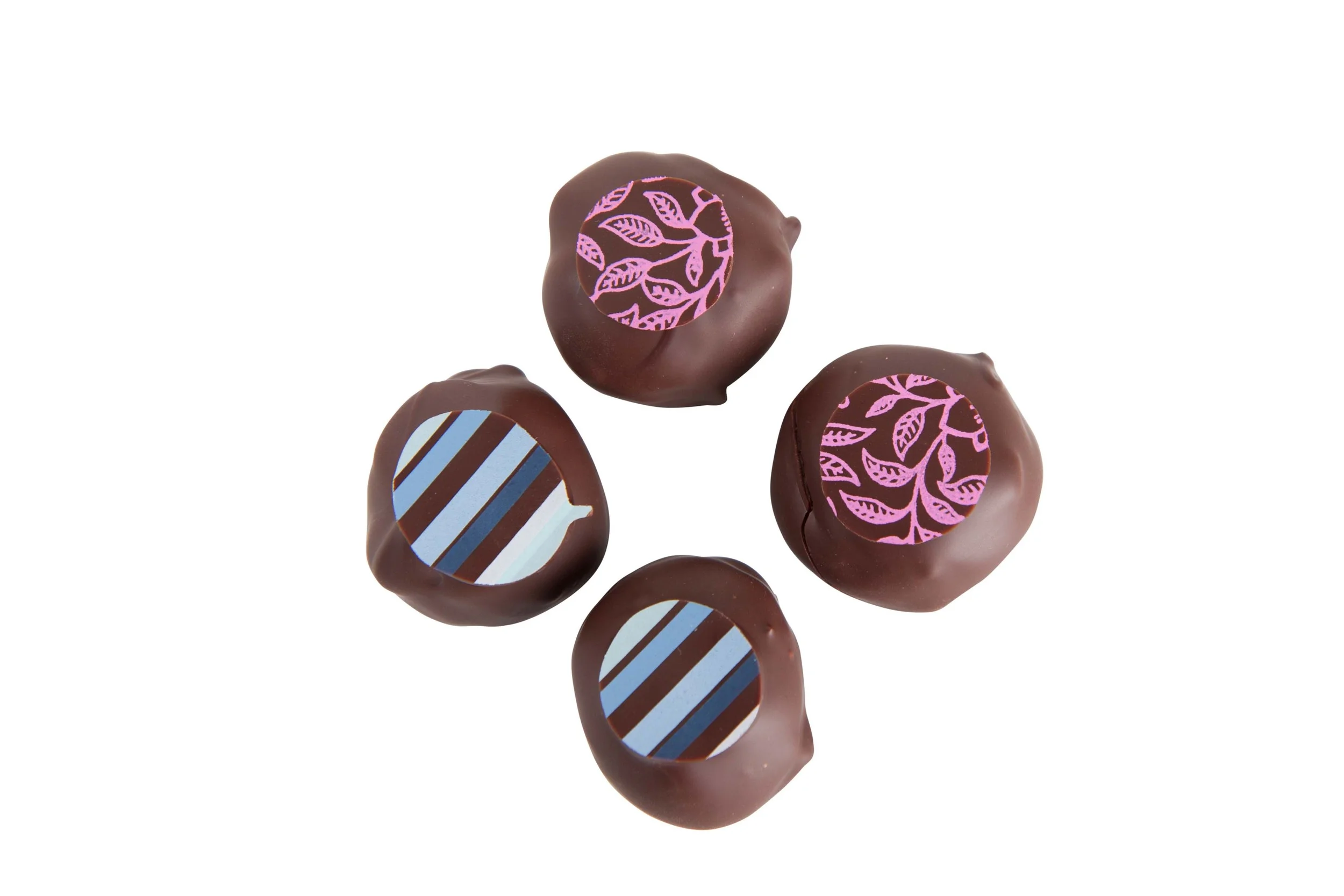 Interesting colors and designs, right on the chocolates.