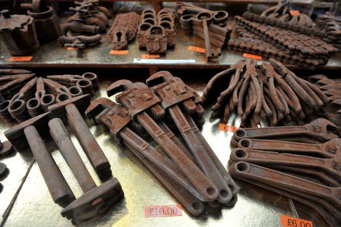 Chocolate ironware and tools on display during the Chocolate Show at Olympia's National Hall, London. How tastefully industrial. Photograph: Nick Ansell/PA Wire