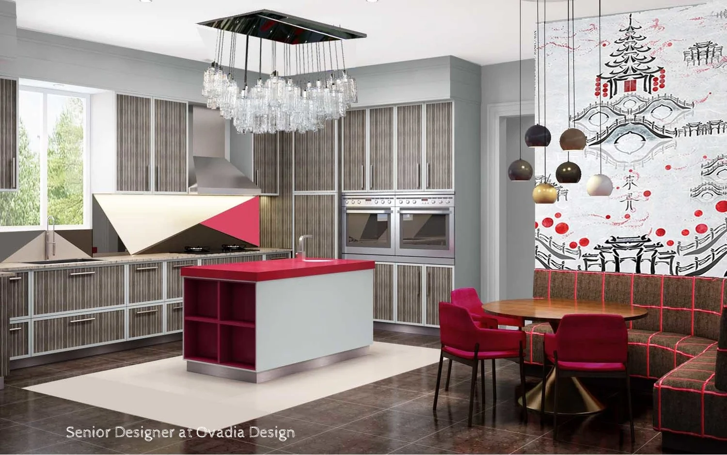 Modern Fuschia Kitchen Custom Backsplash Chinese Mural