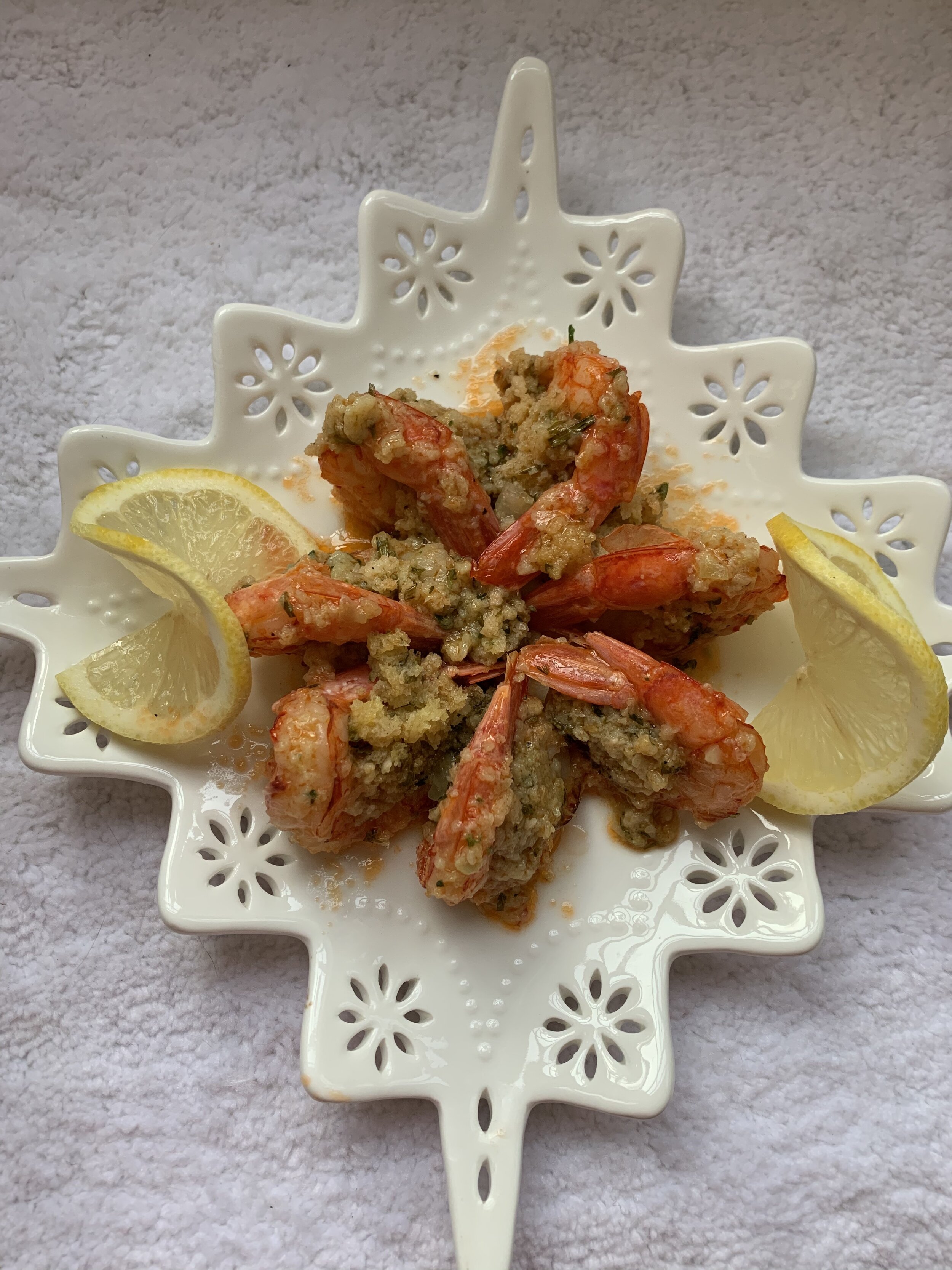CHOICE 2 / Baked Shrimp Scampi w/side of Almond Green Beans &amp; Fresh Dill Garlic Bread (2 persons / 7 jumbo shrimp per person)