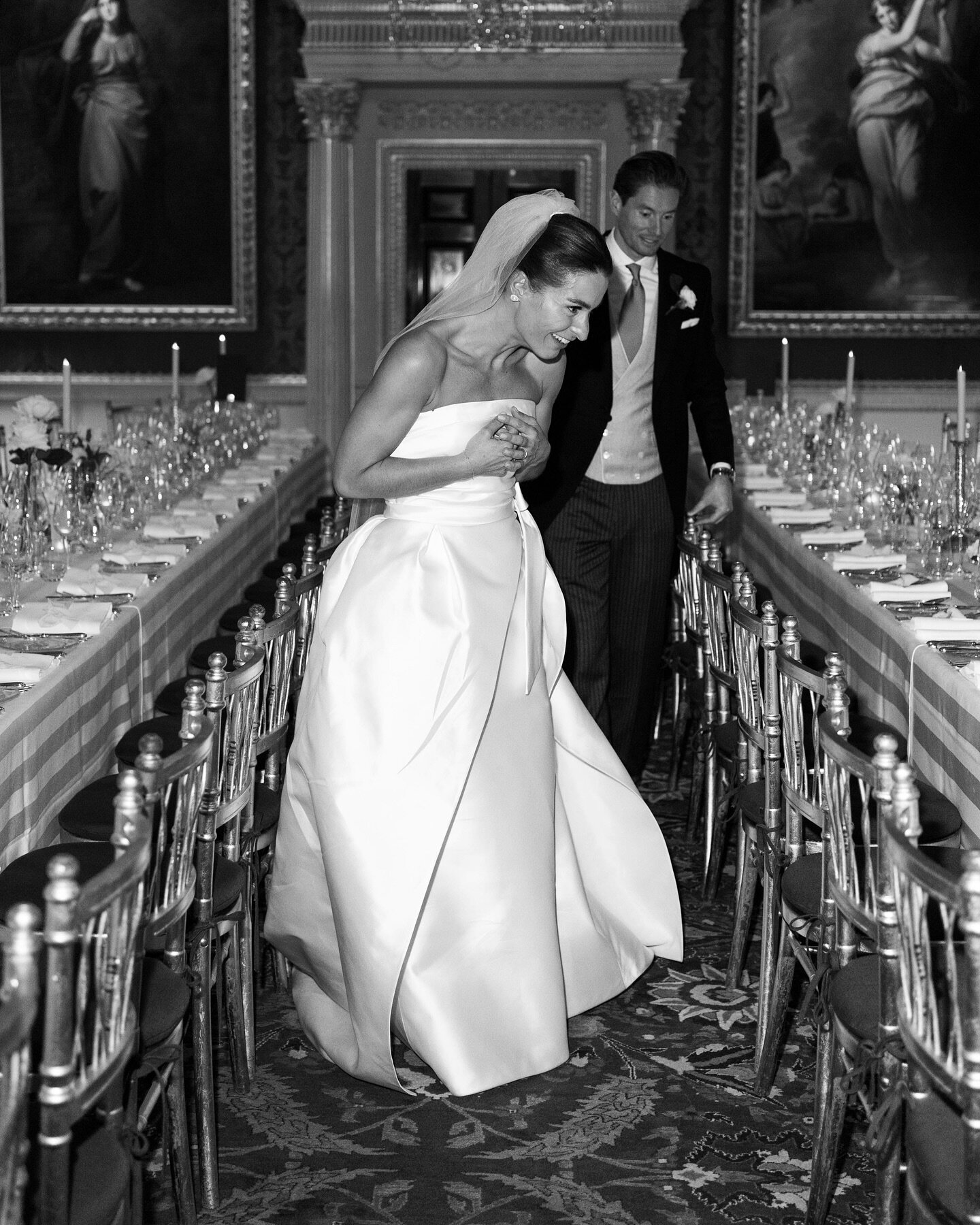 Kimberly &amp; James taking a first look at their incredible dining space in the Great Room at Spencer House.

Venue @spencer.house 
Florals @charlottedarcystudio 
Hair @willisgalbraithhair 
Make Up @katiedaisy 
Dress @lesposedigio 
Veil @sashandveil