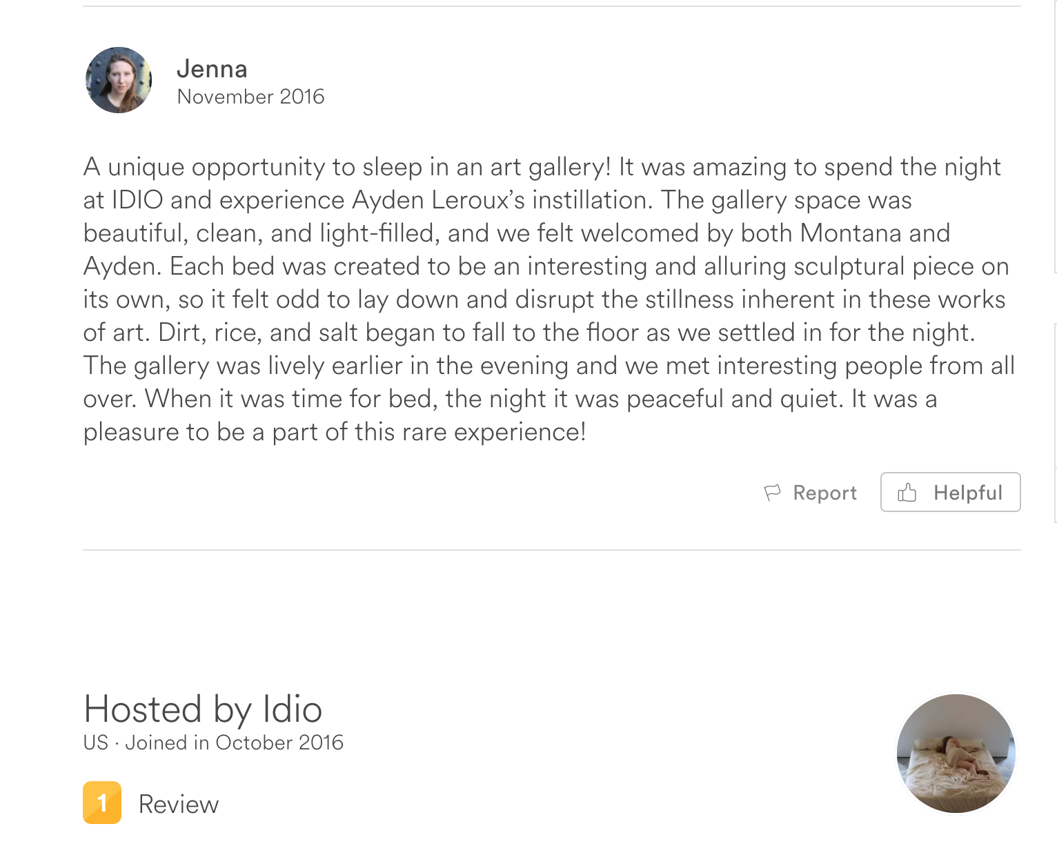 Review from a guest who slept in beds at IDIO Gallery