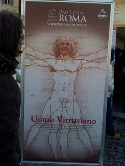 No one in the piazza even noticed the face switch on the Vitruvian Man