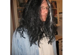 I was just trying on Leah's Halloween witch wig...