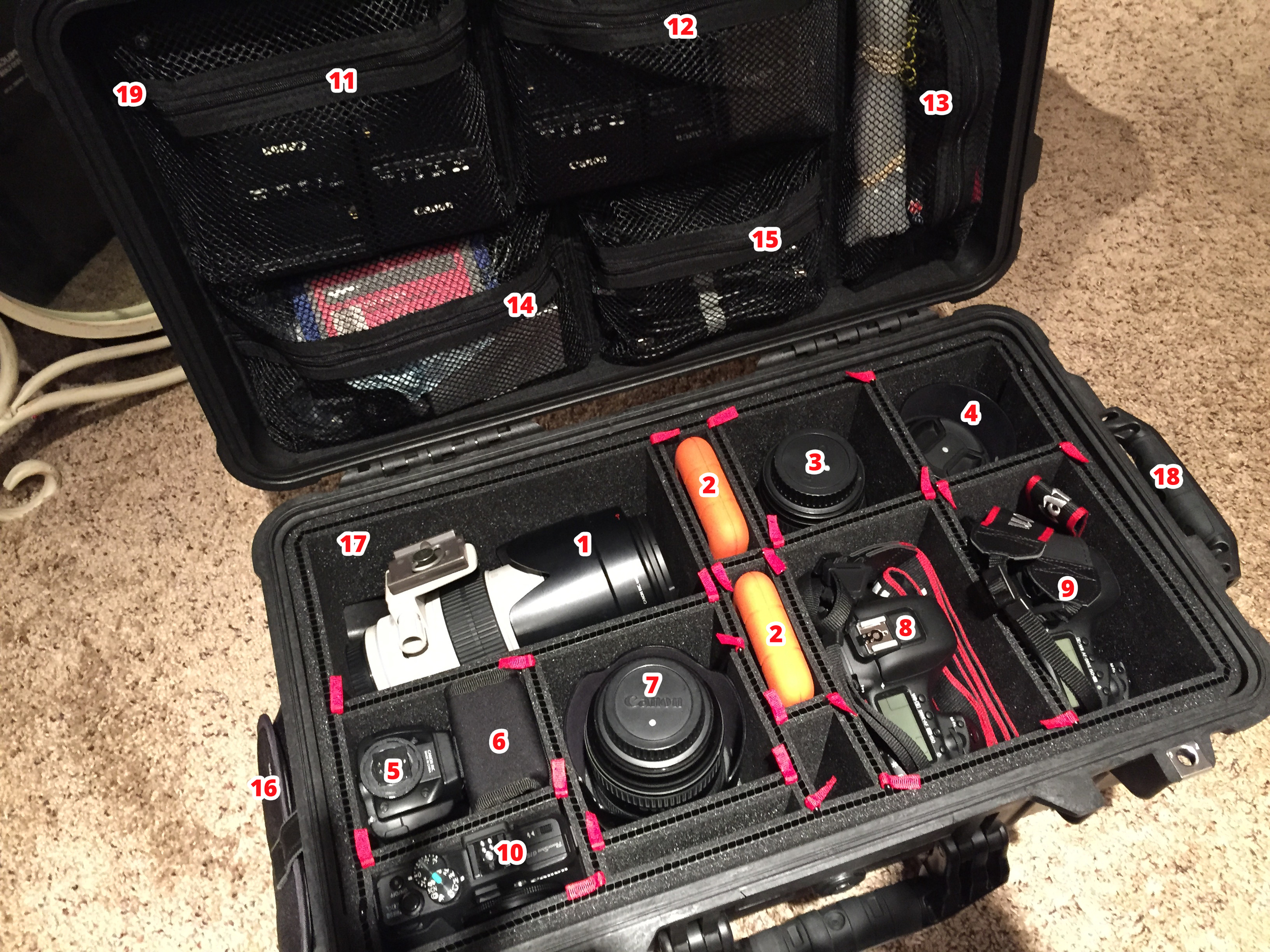Pelican 1510 Case with Pelican 1519 Lid Organizer and TrekPak Inserts