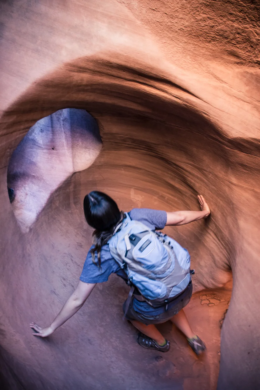 Steph on the entrance to Peekaboo.