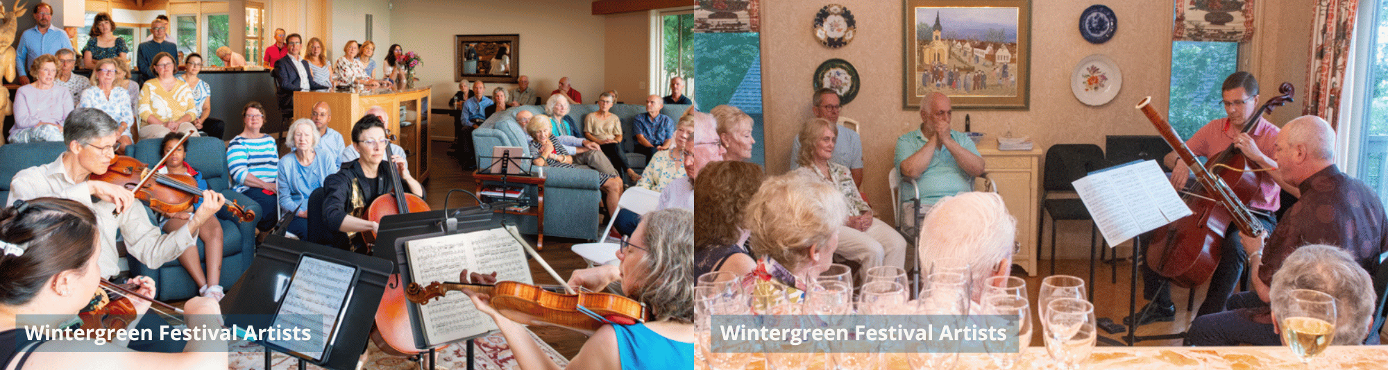 Musicians playing inside of patron's homes