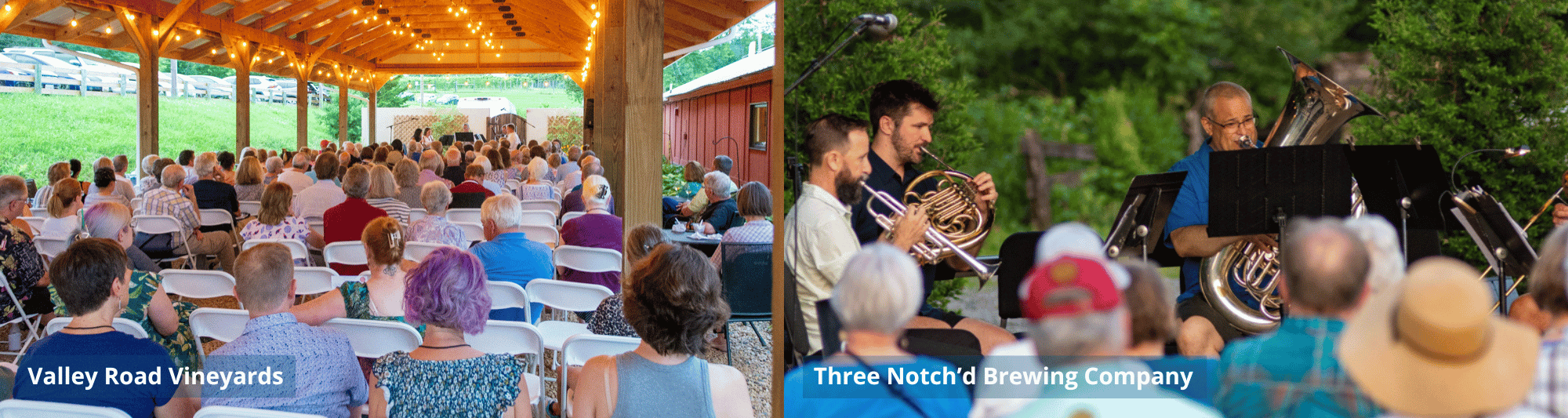 Musicians playing at Valley Road Vineyards and Three Notch'd Brewing Company