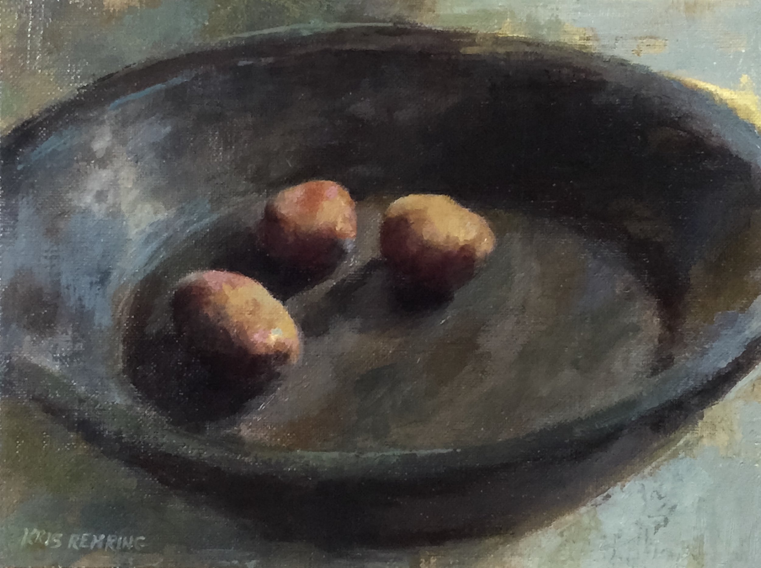 New Potatoes in Black Wooden Bowl
