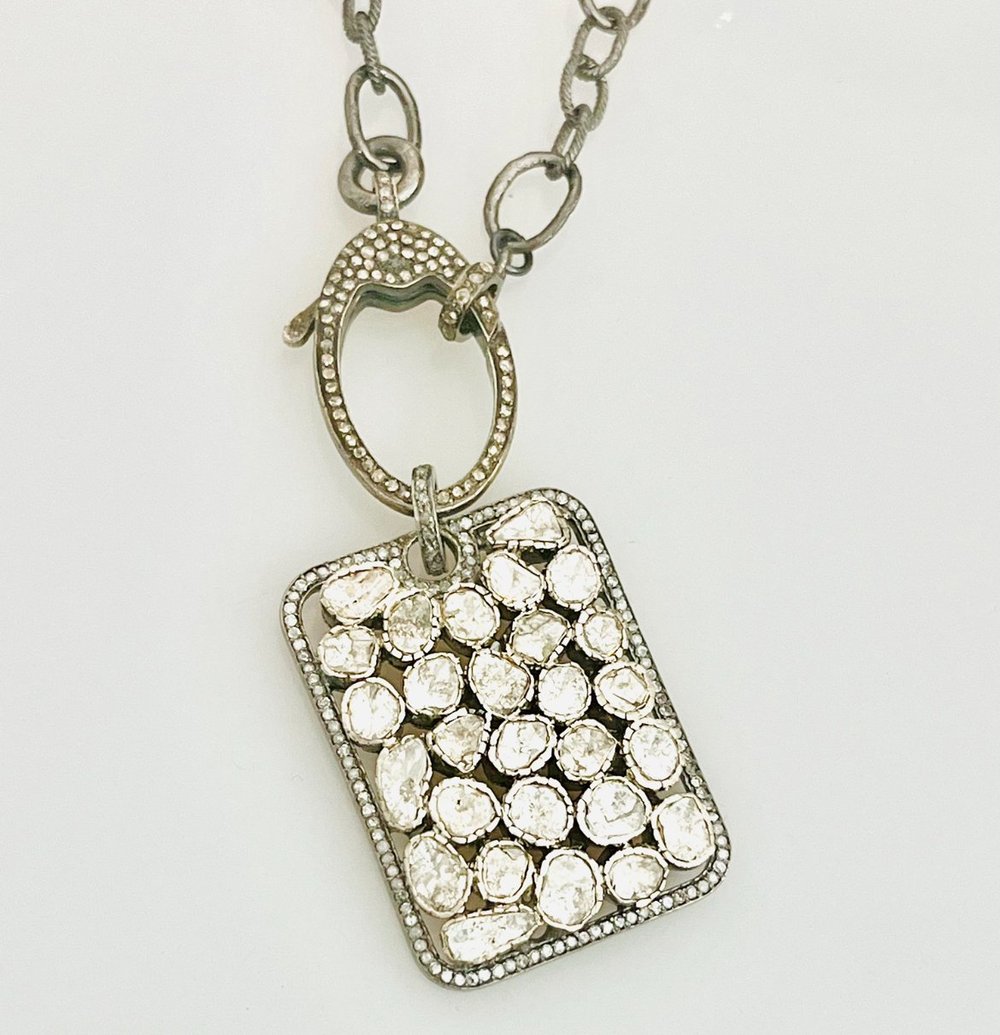 SLICED DIAMOND TAG ON PAVE DIAMOND LOBSTER CLASP — Safia Day Fine