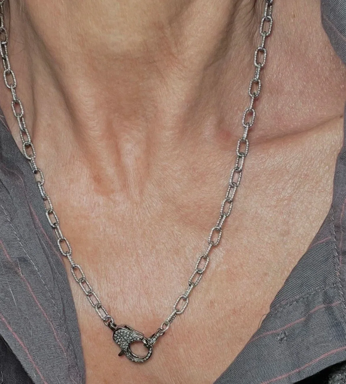 Chain with pave diamond lobster clasp