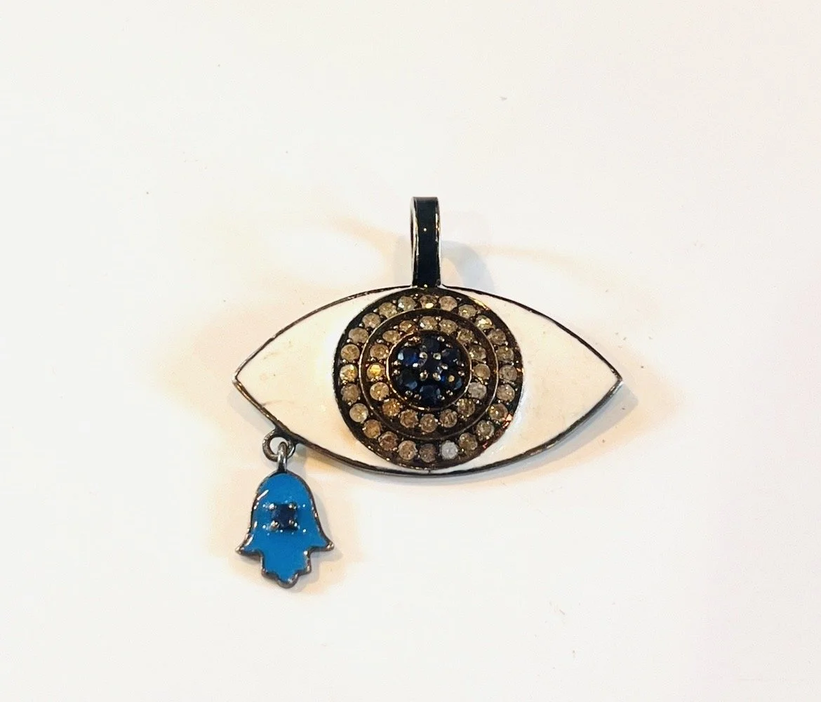 Diamond evil eye with hamsa charm