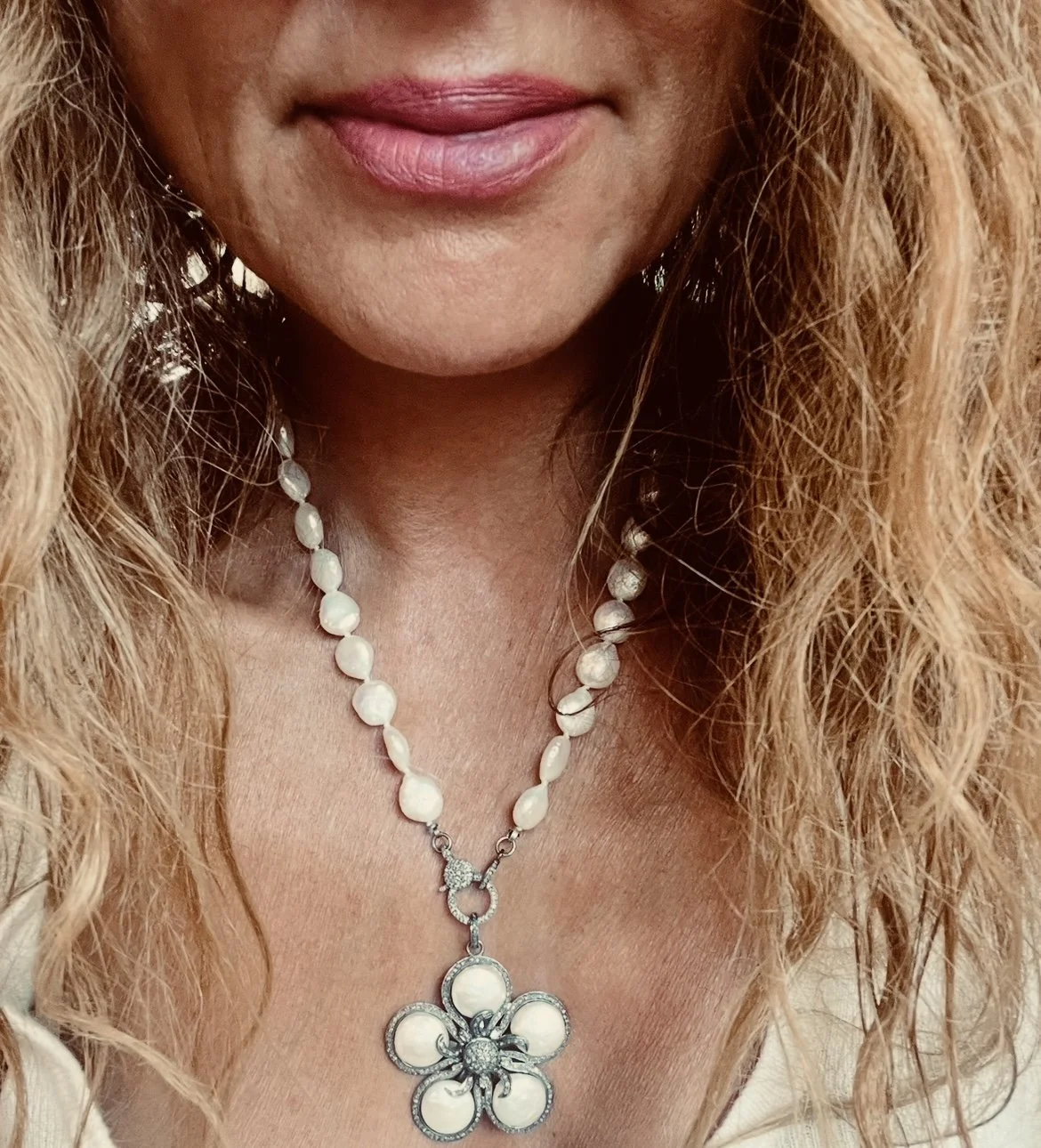 Pearl and diamond flower