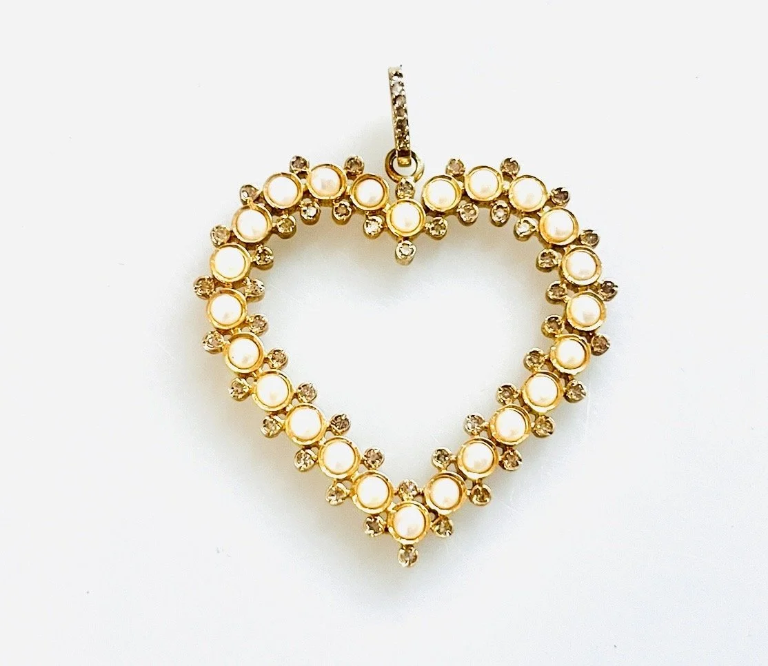 Pearl and diamond gold heart
