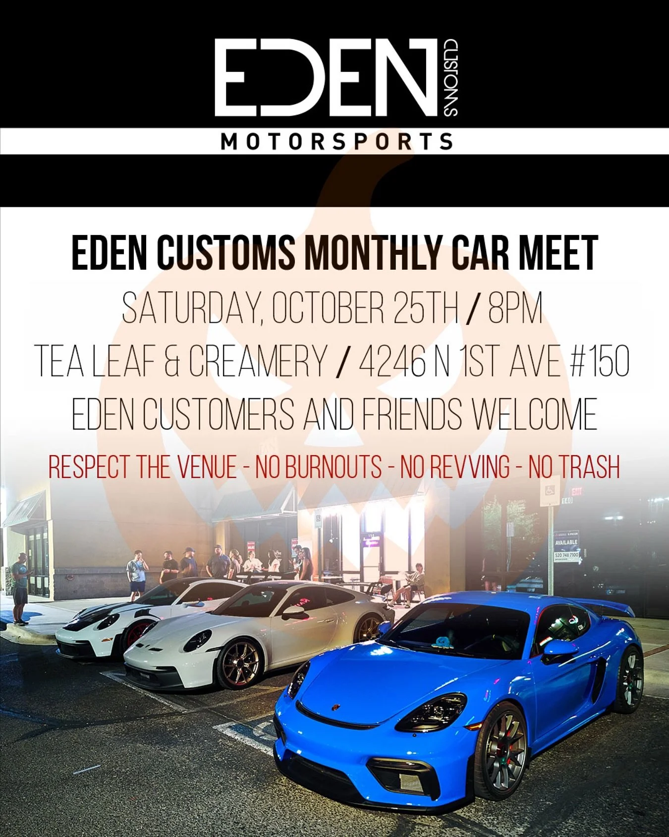 Thanks to the Tucson weather forecast community, we cancelled the meet earlier this month so we could sandbag our homes from the great hurricane flood of 2025. So we're ready to see you all this Saturday at @tealeafcreamery.tus 🫶👻🎃 #EDENcustoms