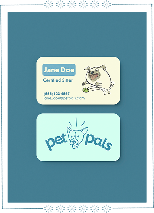 pet business cards with logo and branding dog illustrations