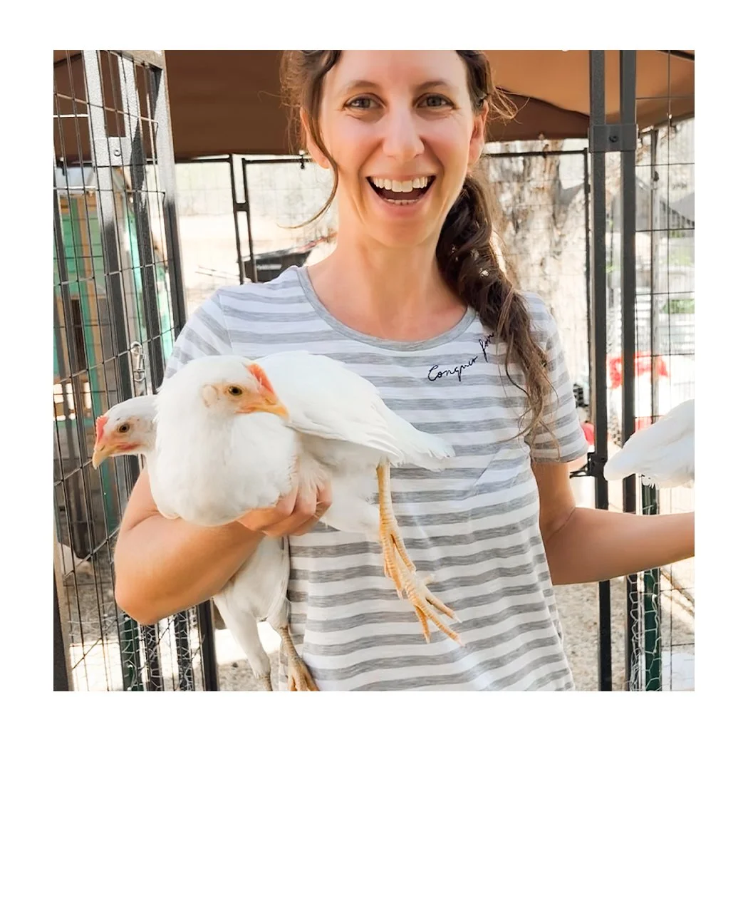 graphic designer and illustrator maria decerce holding pet chickens