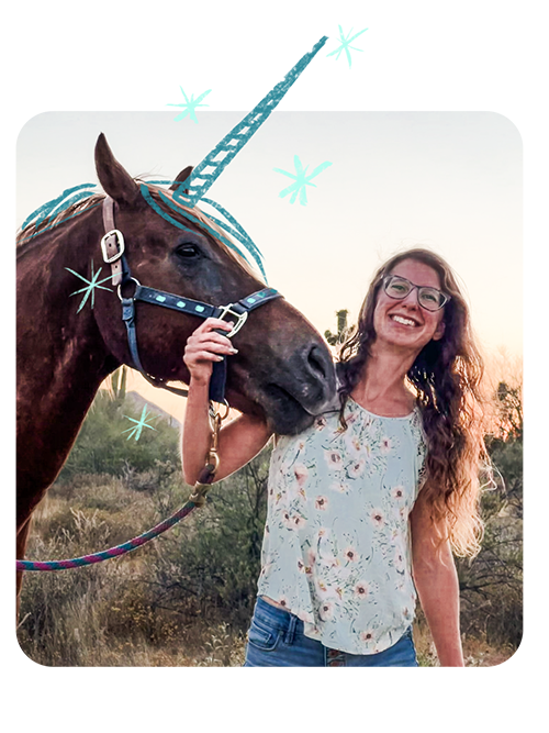 graphic designer and illustrator maria decerce with horse