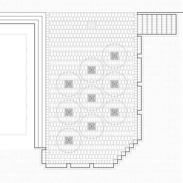 Plan for a sunken courtyard with nine Kashmiri Almond trees &bull; 📐🌿▫️ Kamara Projects, 2019. 
#landscapearchitecture #kathmanduvalley #montanevalley