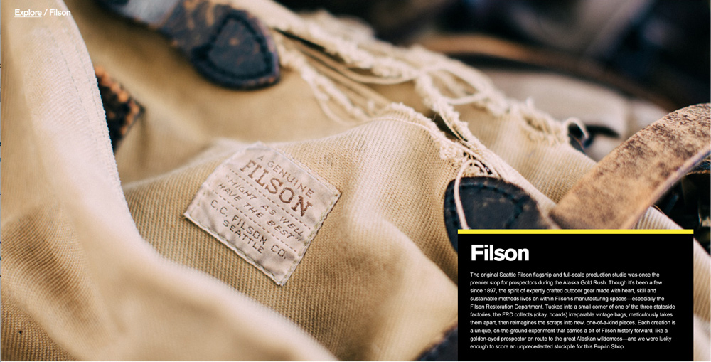  I PRODUCED PHOTOS + COPY FOR THE FILSON EDITORIAL PIECE AND BRAND CONTENT 