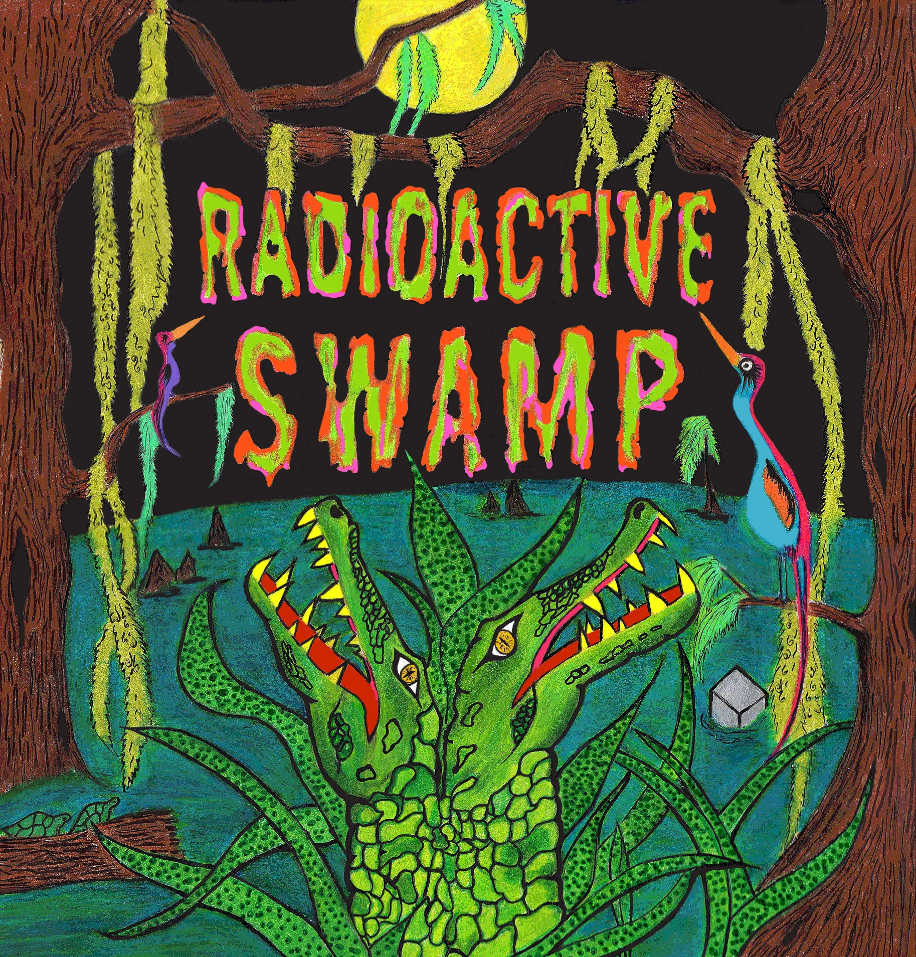 Radioactive Swamp Opening Reception: Sat, Oct 22nd 7pm - 12am Oct 22nd - Nov 5th Legend has it somewhere deep in the south there is a swamp that glows neon green. Back in WW2 a paratrooper found a small box (no bigger than an orange) on his plane and became obsessed with its contents. Upon his discharge, he smuggled the box from the plane and stowed it away in his sack. When he finally was able to open the box and saw what was inside, he got nervous and ditched it in a local swamp. After years of weathering, the box eventually cracked and the contents, which we now know was a glowing heap of radium, slowly seeped out and infected everything the swamp touched. Alligators became 2 headed, fish with 3 eyes appeared, and the swamp birds’ massive wingspans glowed neon in the mossy trees. People who lived along the swamp refused to move, they fished and ate the creatures in the swamp. They kept amongst themselves and lived in isolation. Radioactive Swamp is an homage to the legend which may or may not have been started right here. Andrew Darling / Andrew Goldfarb / Brad Douglas / Caren Anderson / Chris D.O.G.T. / Chris Farris / Cindy Parra / Craig Gleason / Dang Wayne Olsen / Giovanni Forlino / John Vochatzer / Josh Brizuela / Katie Benn / Shea Bartel / Thomas Fernandez / Victoria Heifner / Zac Amendolia