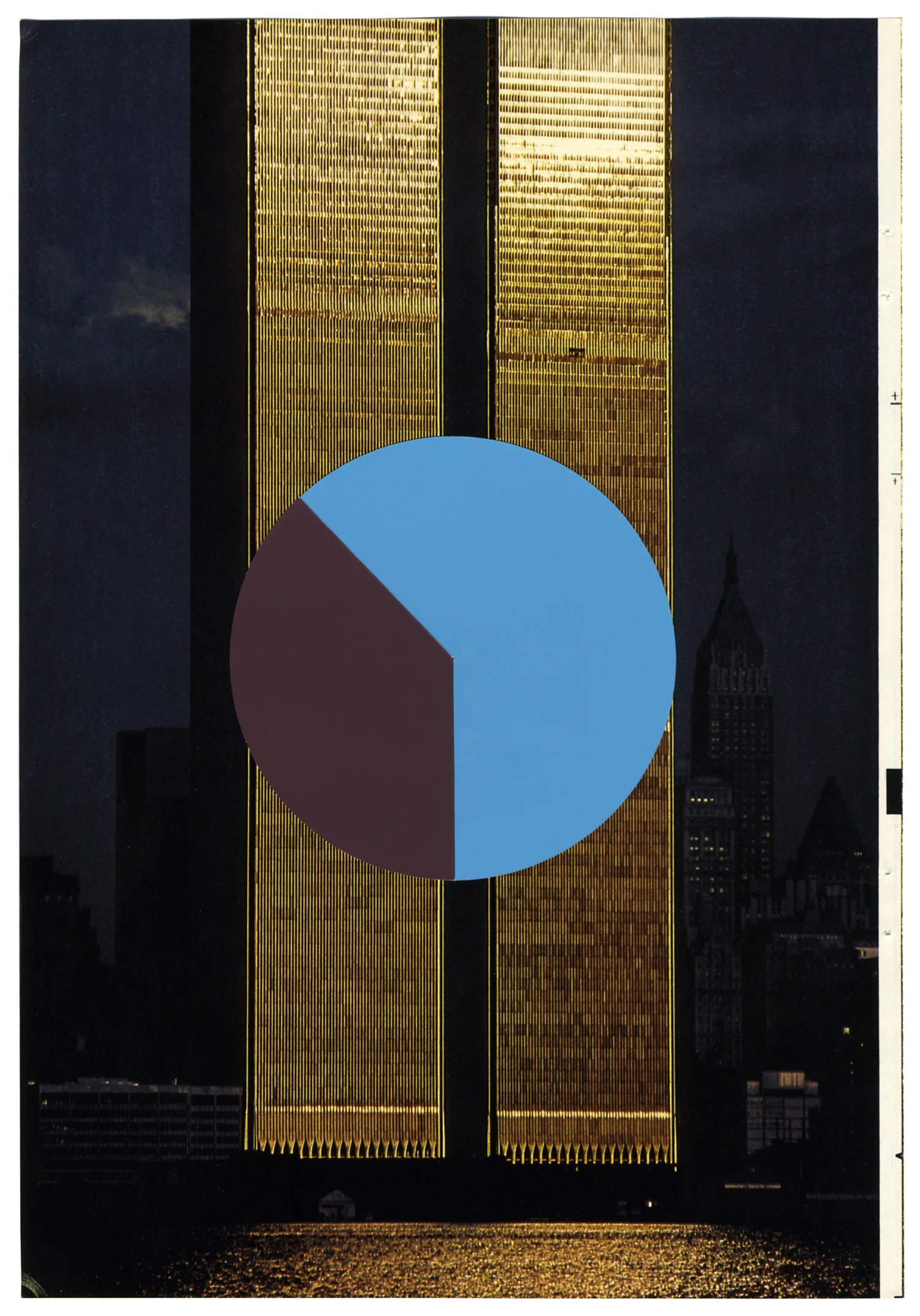 Personal Finance, Worried/Not Worried (WTC), collaged Color-aid on found National Geographic magazine page, 12.75 x 9.5 in, 2009