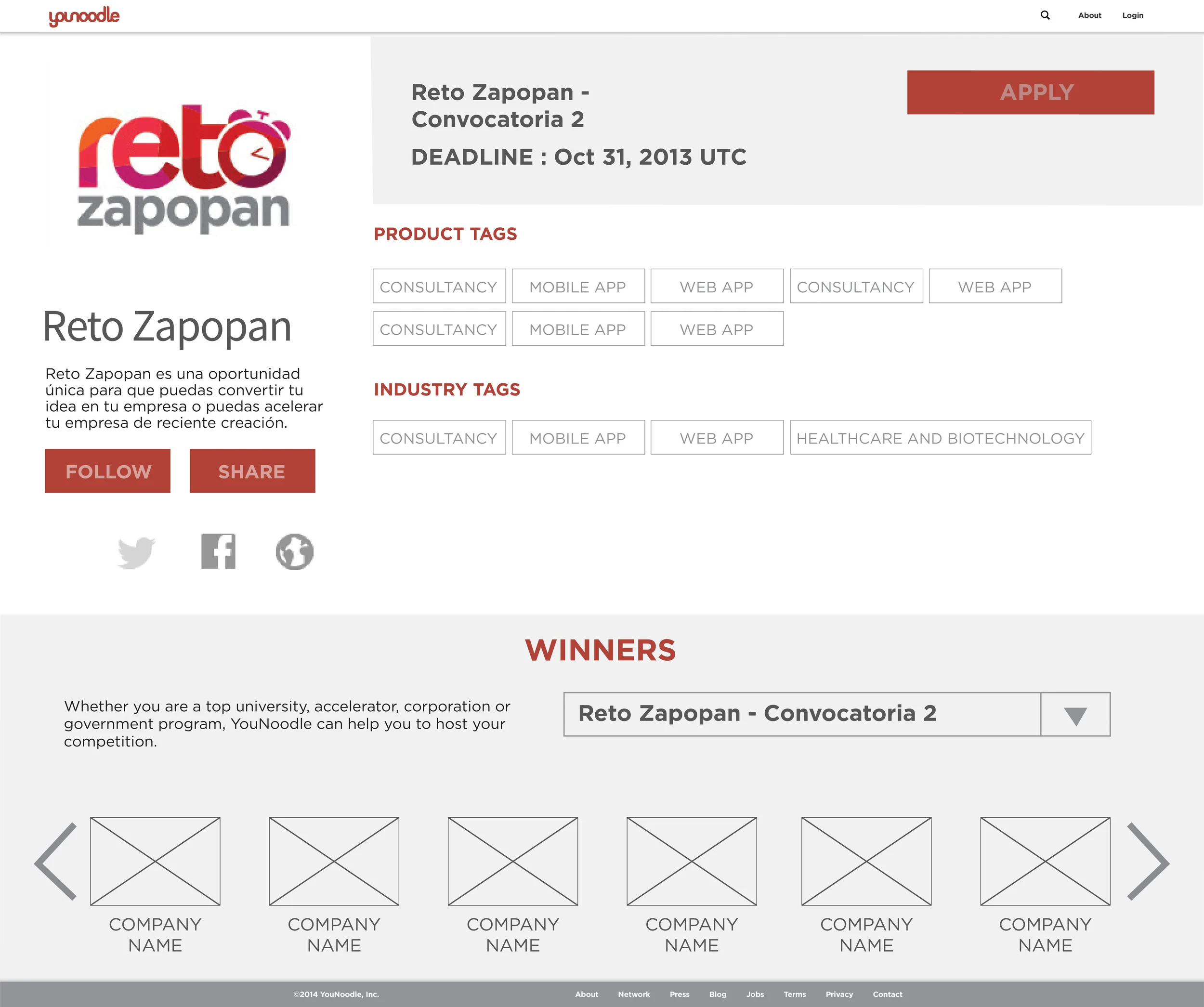 Iteration 3: The product tags are moved on top and the winners to the bottom. The winners section is highlighted by a grey background and winners for multiple entry rounds can be viewed using a drop down menu, and multiple winners of the same round can be viewed by scrolling left and right.