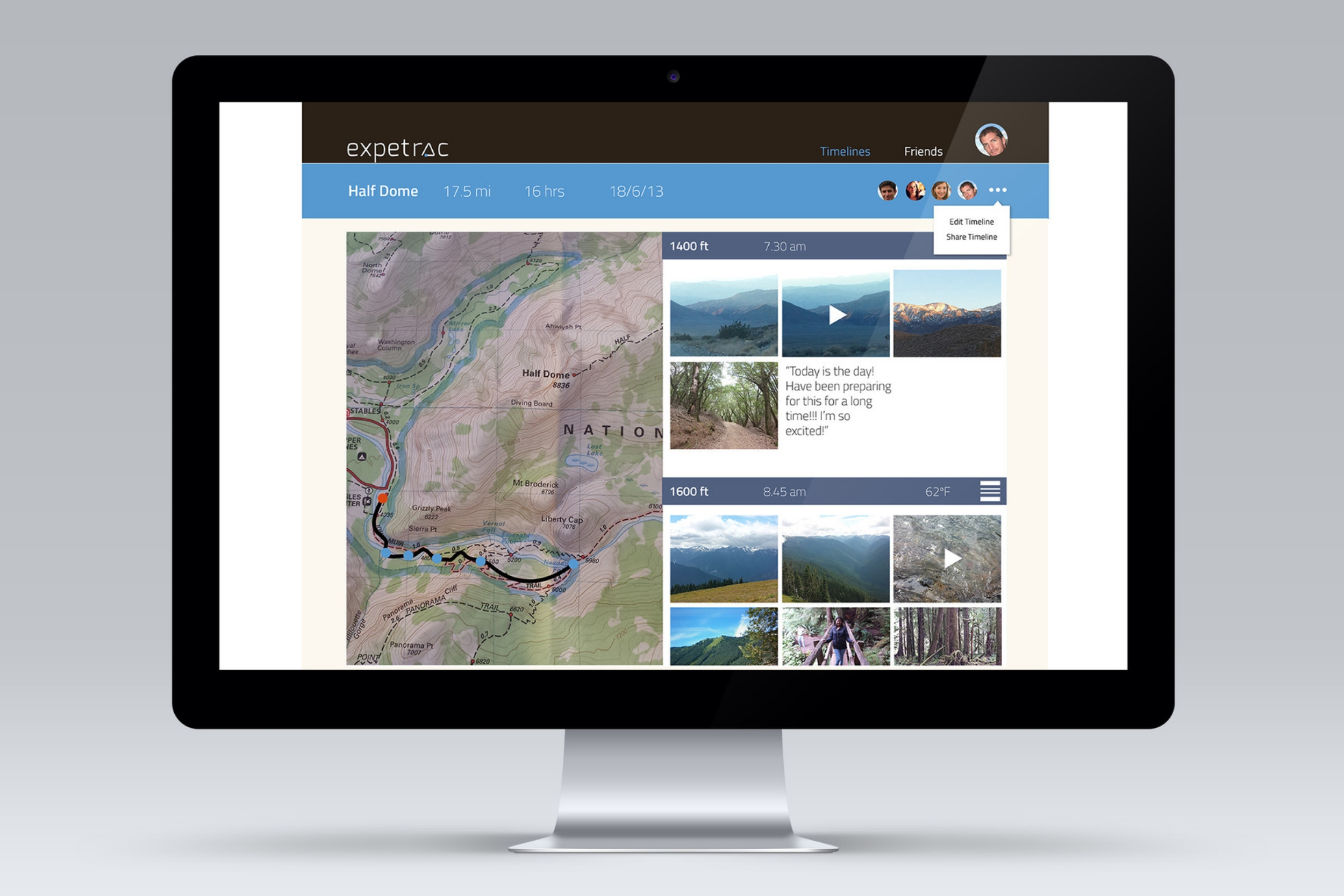 Once you click on the timeline, you see the trail you took with markers representing your recordings. There is an option to share the timeline from here.