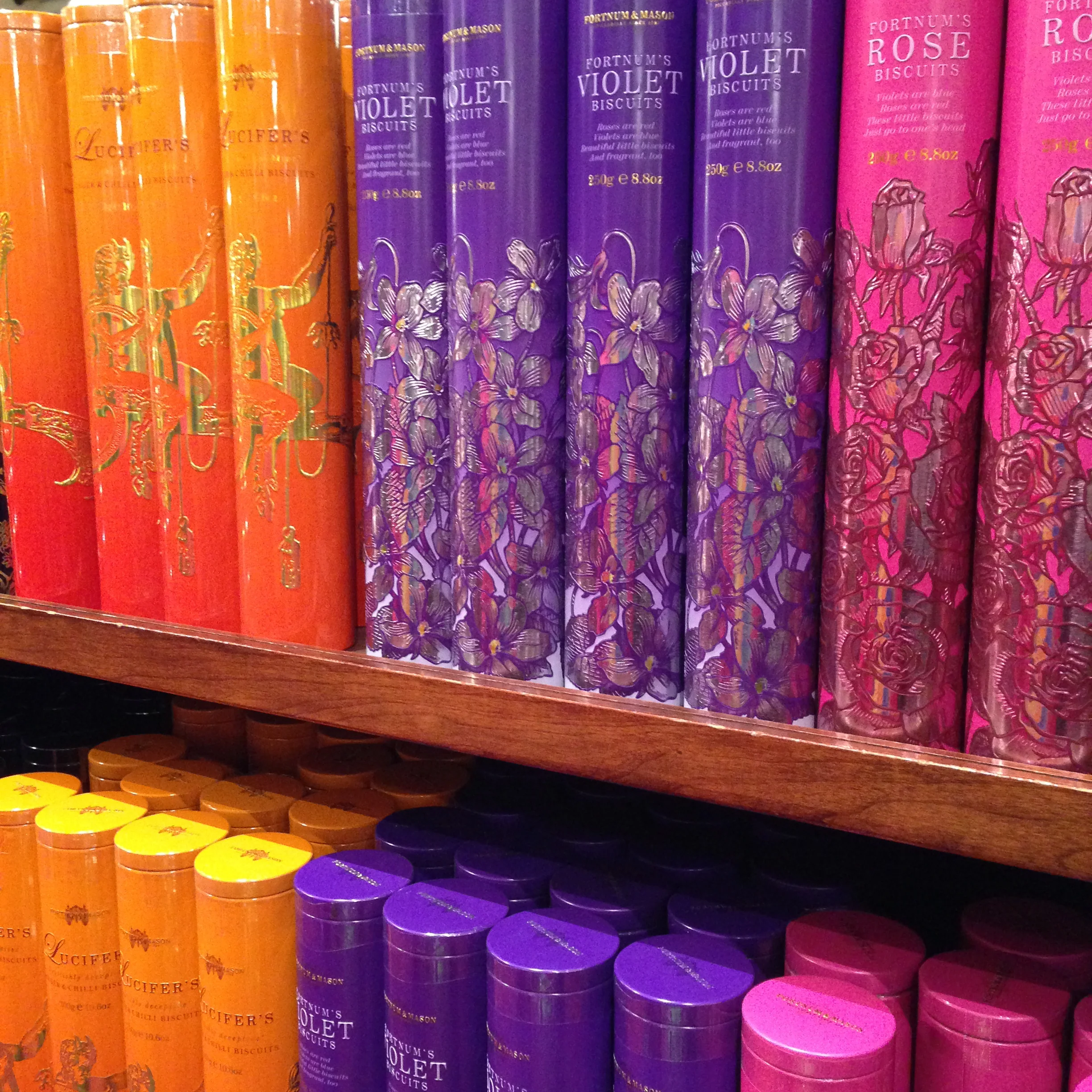 Display of Fortnum & Mason's wonderful biscuits in their London shop.