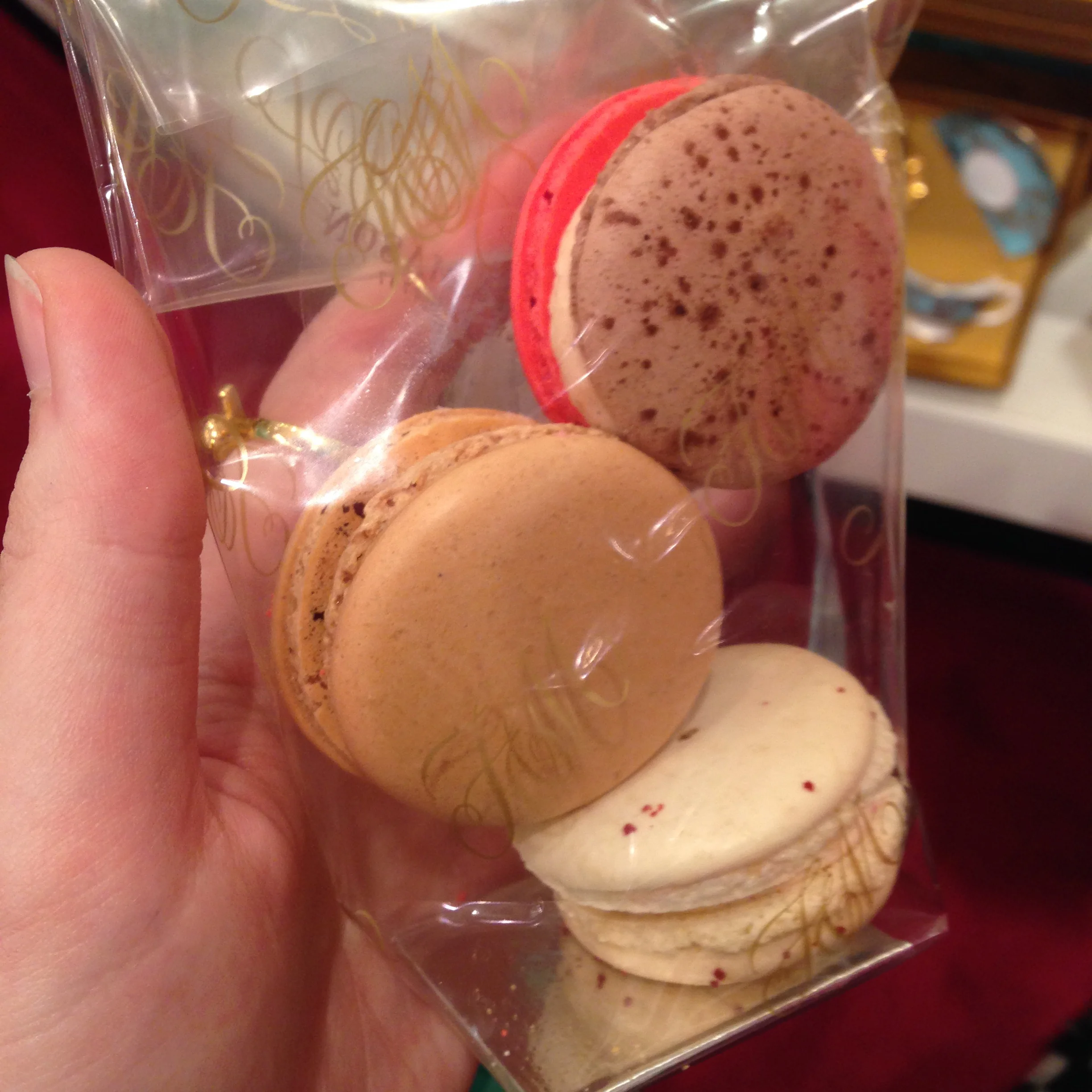 Salted Caramel, Red Velvet & Neapolitan Macarons from Fortnum & Mason, London.