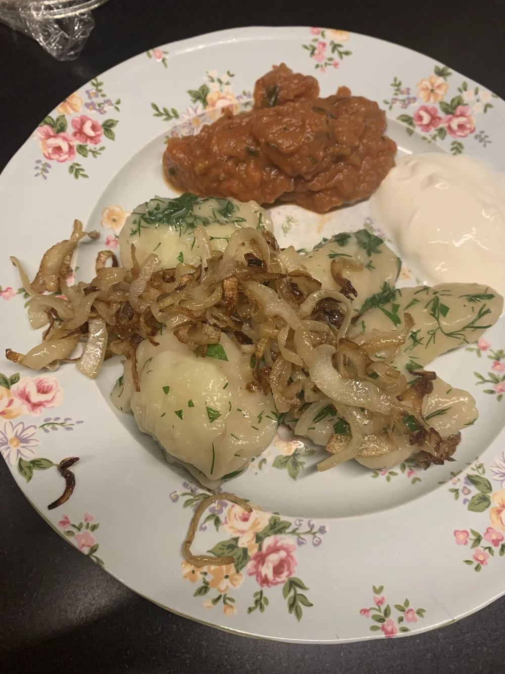 Leftover varenyky with Aubergine ikra