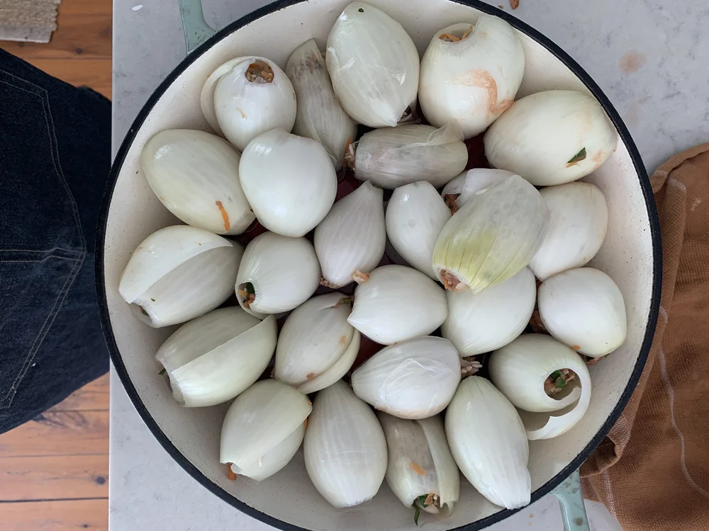 Stuffed onions almost ready to cook